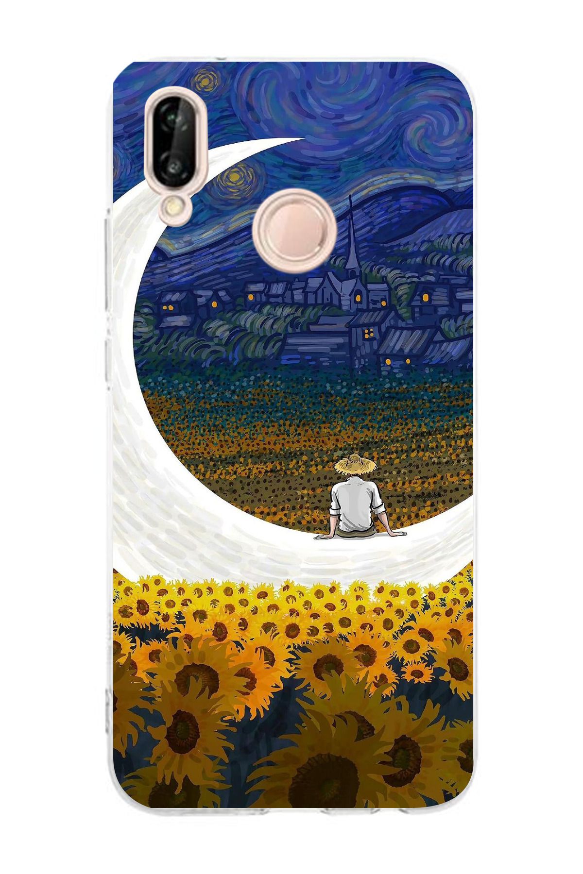 moonset Huawei P20 Lite Uyumlu Van Gogh Tasarımlı Baskılı Şeffaf Telefon Kılıfı