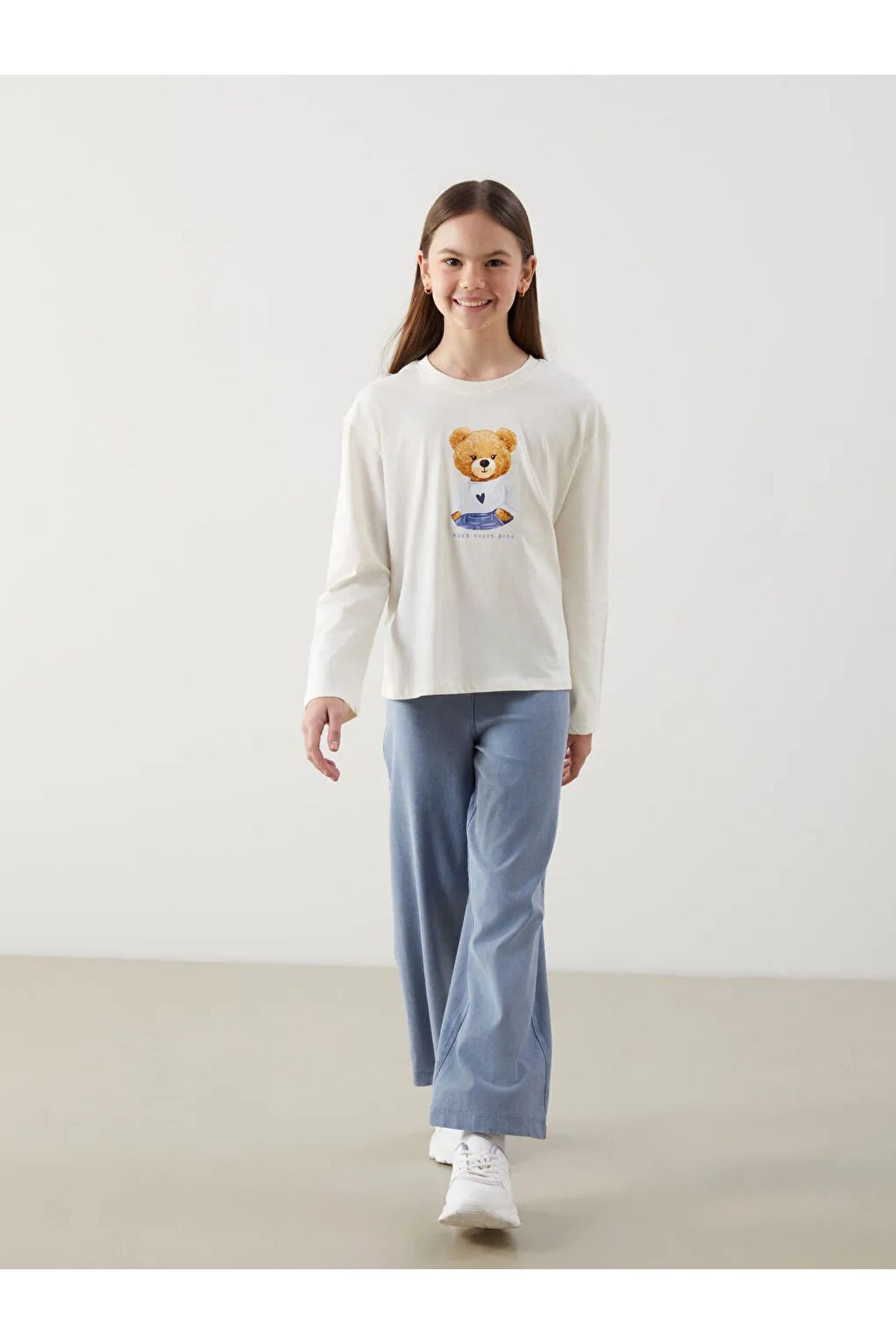 LC Waikiki LCW Kids Lacivert Beli Lastikli İspanyol Paça Kız Çocuk Tayt
