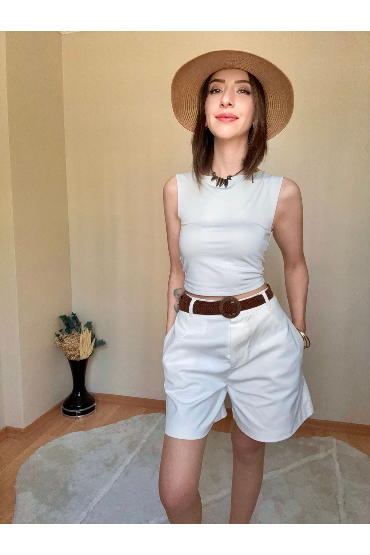 CCTWEAR Beli Kemerli Geniş Paçalı Mom Şort