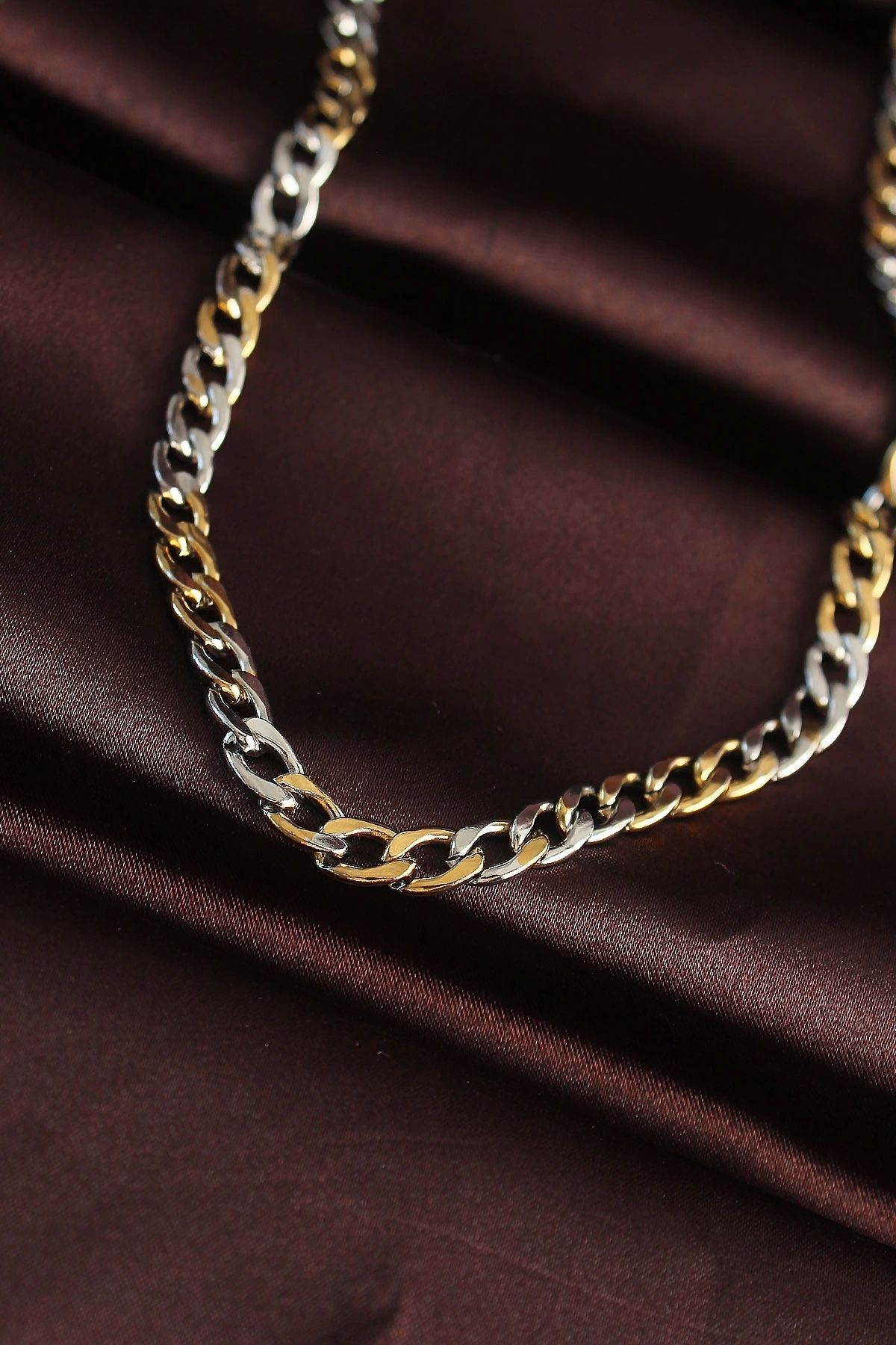 Clariss 316L Çelik Gold Gümüş Renk Kuş Gözü Zincirli Erkek Kolye