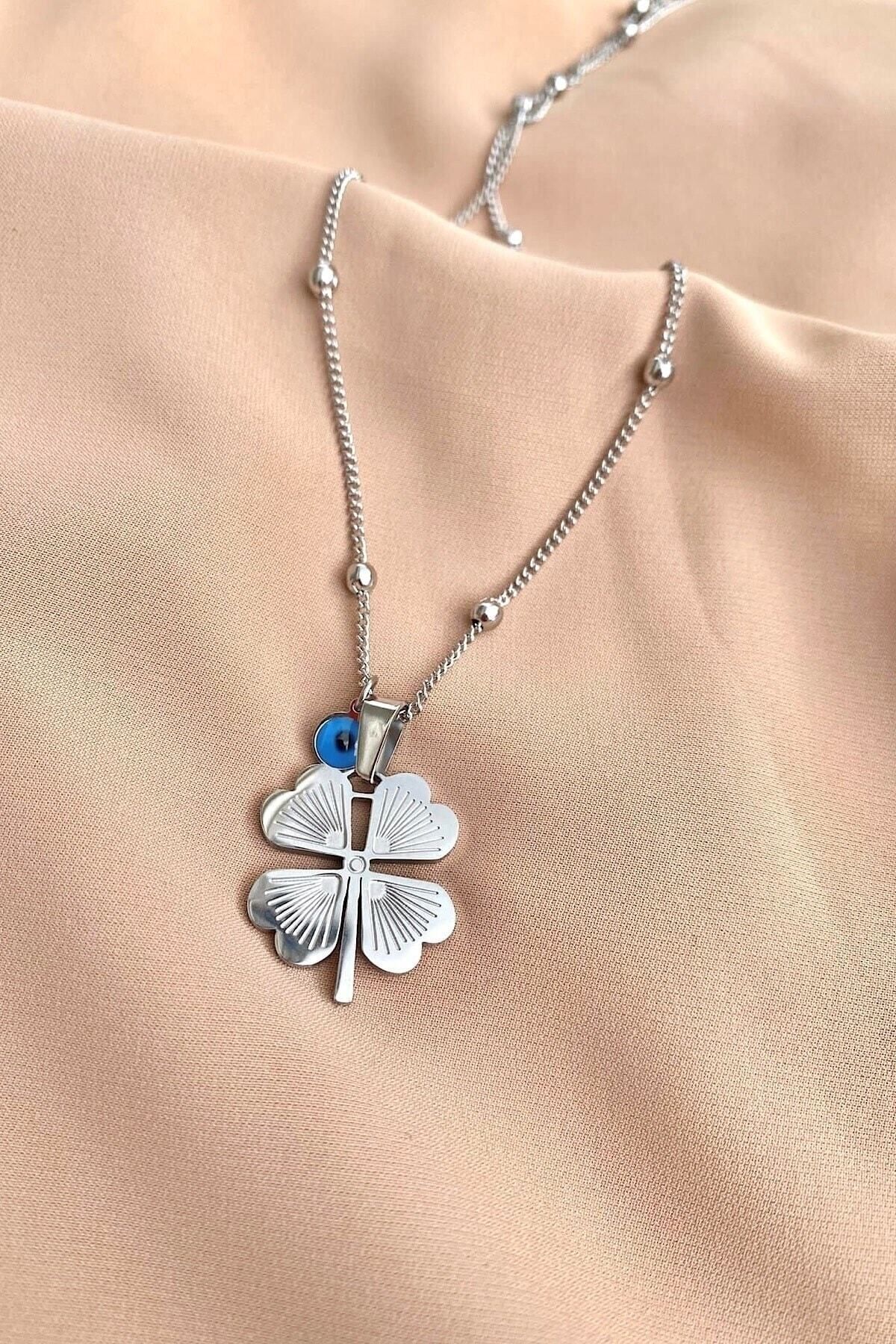 delal shop Gümüş Renk 4 Yapraklı Yonca Arpa Zincir - 2402