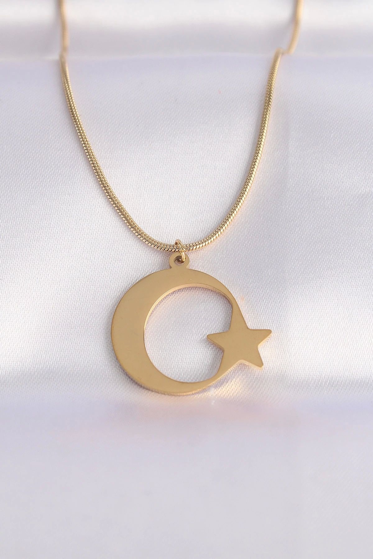 Clariss 316L Çelik Zincir Gold Renk Ay Yıldız Unisex Kolye