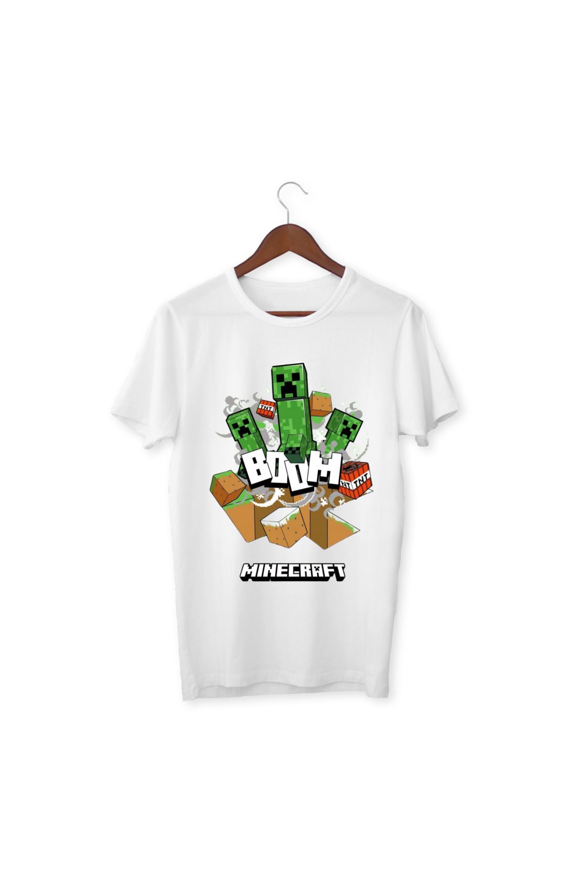 ALPŞAN TİCARET Mınecraft Çocuk Yetişkin Beyaz T-shirt Unisex Çocuk Tişört