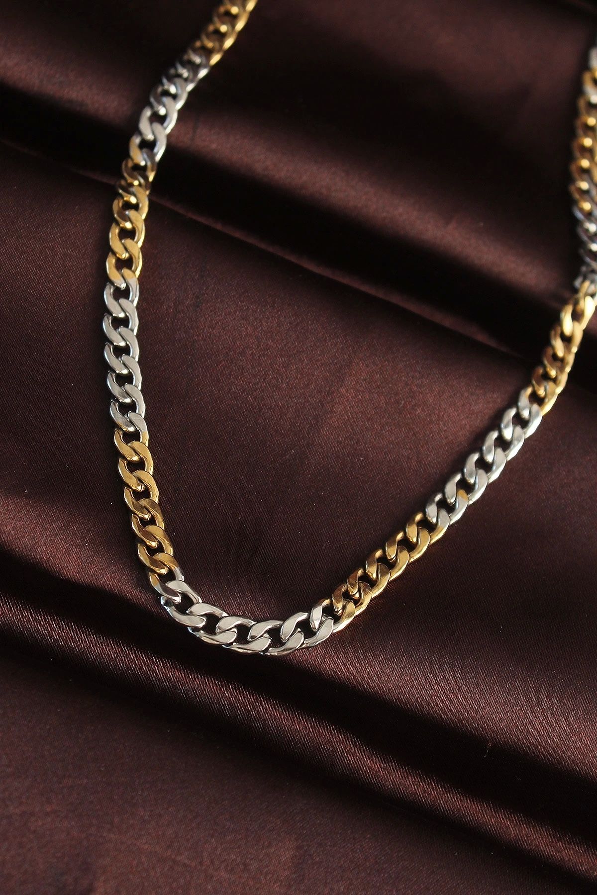 Clariss 316L Çelik Gold Gümüş Renk Kuş Gözü Zincirli Erkek Kolye