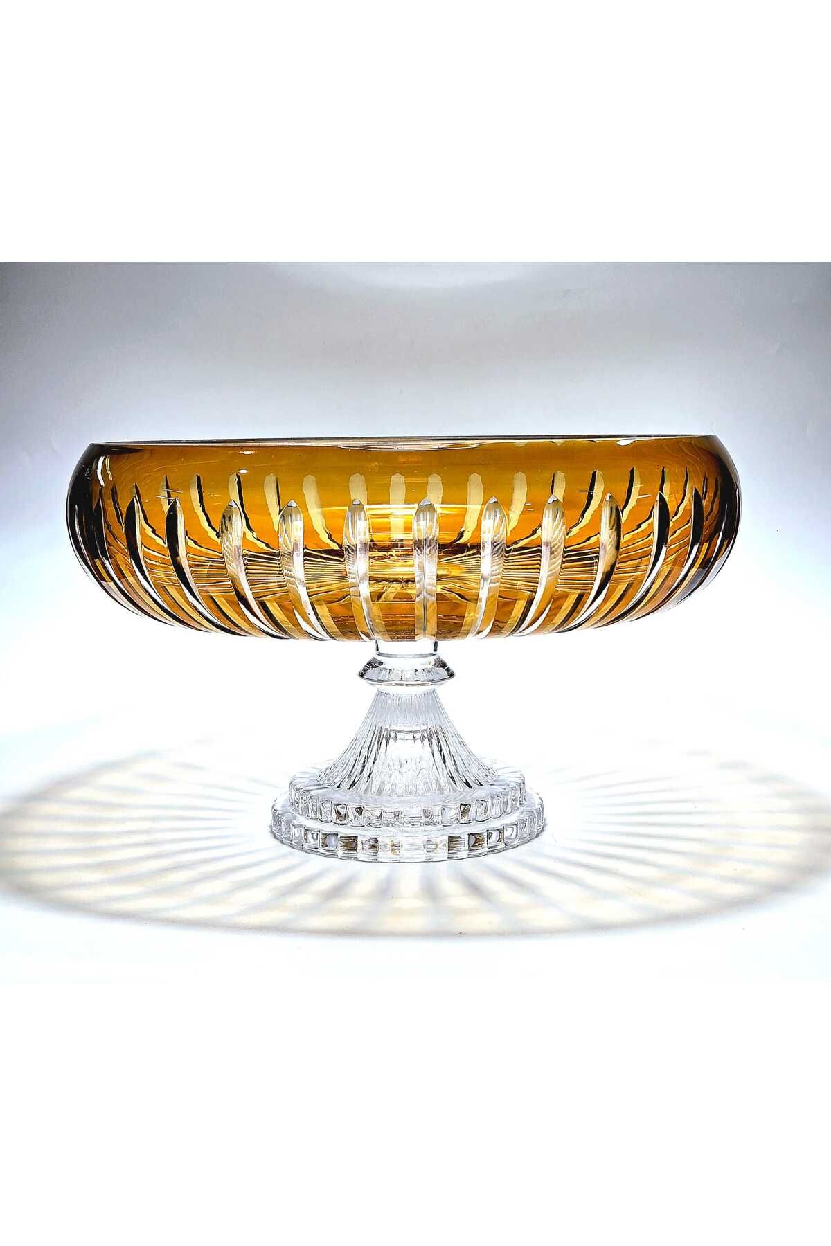 Kristal Market KESME KRİSTAL DEKOR 26 CM AMBER SOFRA SUNUM KASESİ
