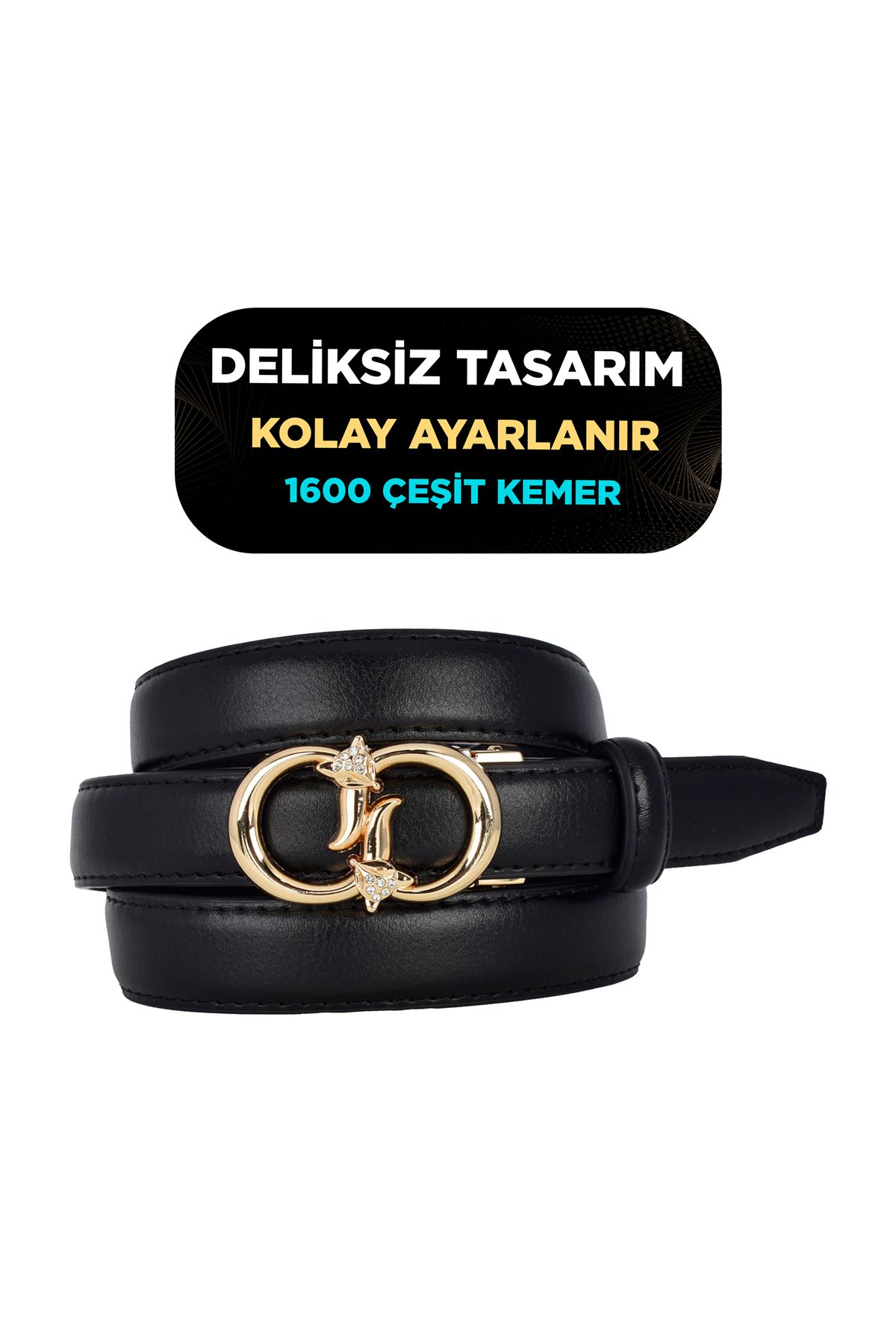 GoDeri Otomatik Tokalı, Deliksiz Siyah Kadın Kemeri, Pantolon Kemeri, Elbise Kemeri, 2.5 cm_auto
