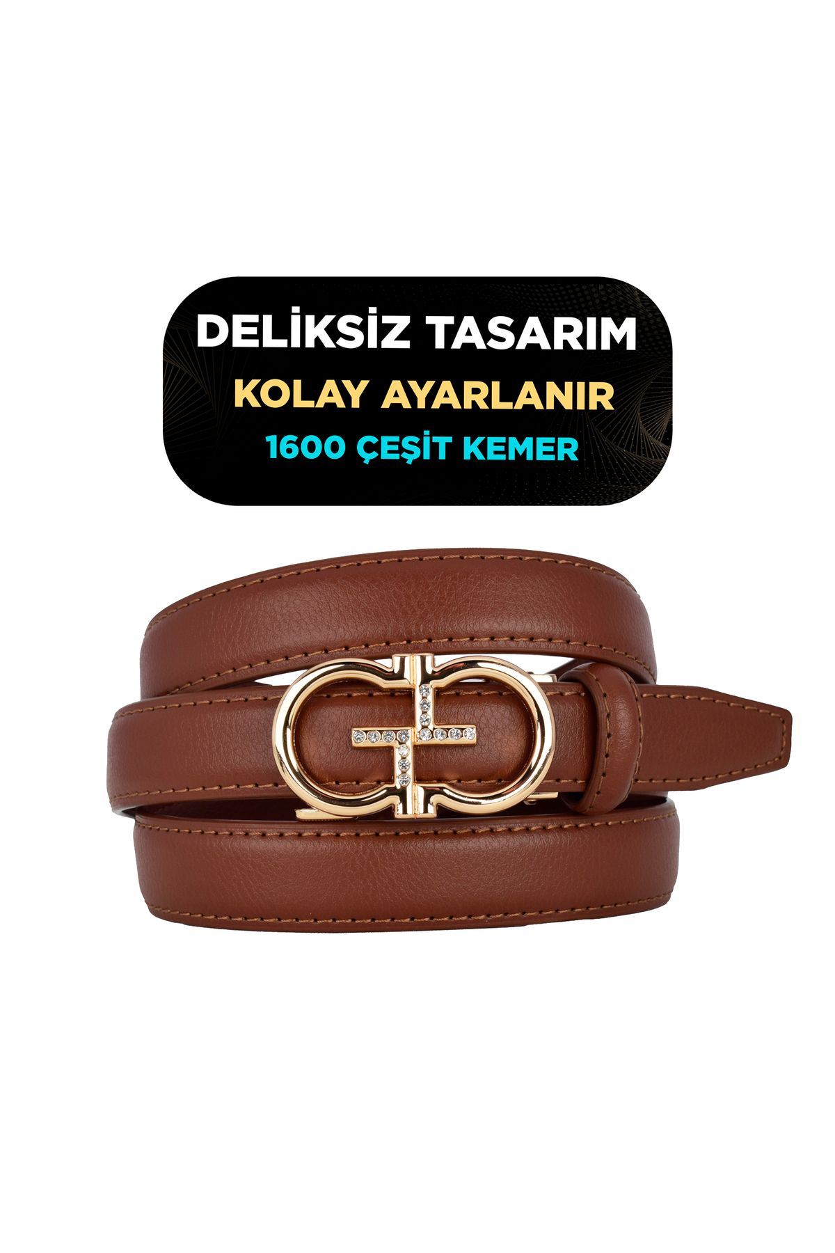 GoDeri Otomatik Tokalı, Deliksiz Taba Kadın Kemeri, Pantolon Kemeri, Elbise Kemeri, 2.5 cm_auto
