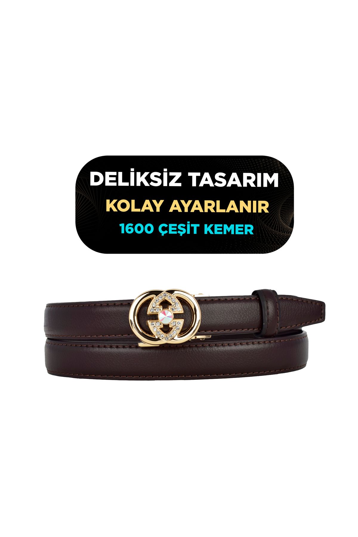 GoDeri Otomatik Tokalı, Deliksiz Koyu Kahverengi Kadın Kemeri, Pantolon Kemeri, Elbise Kemeri, 2.5 cm_auto