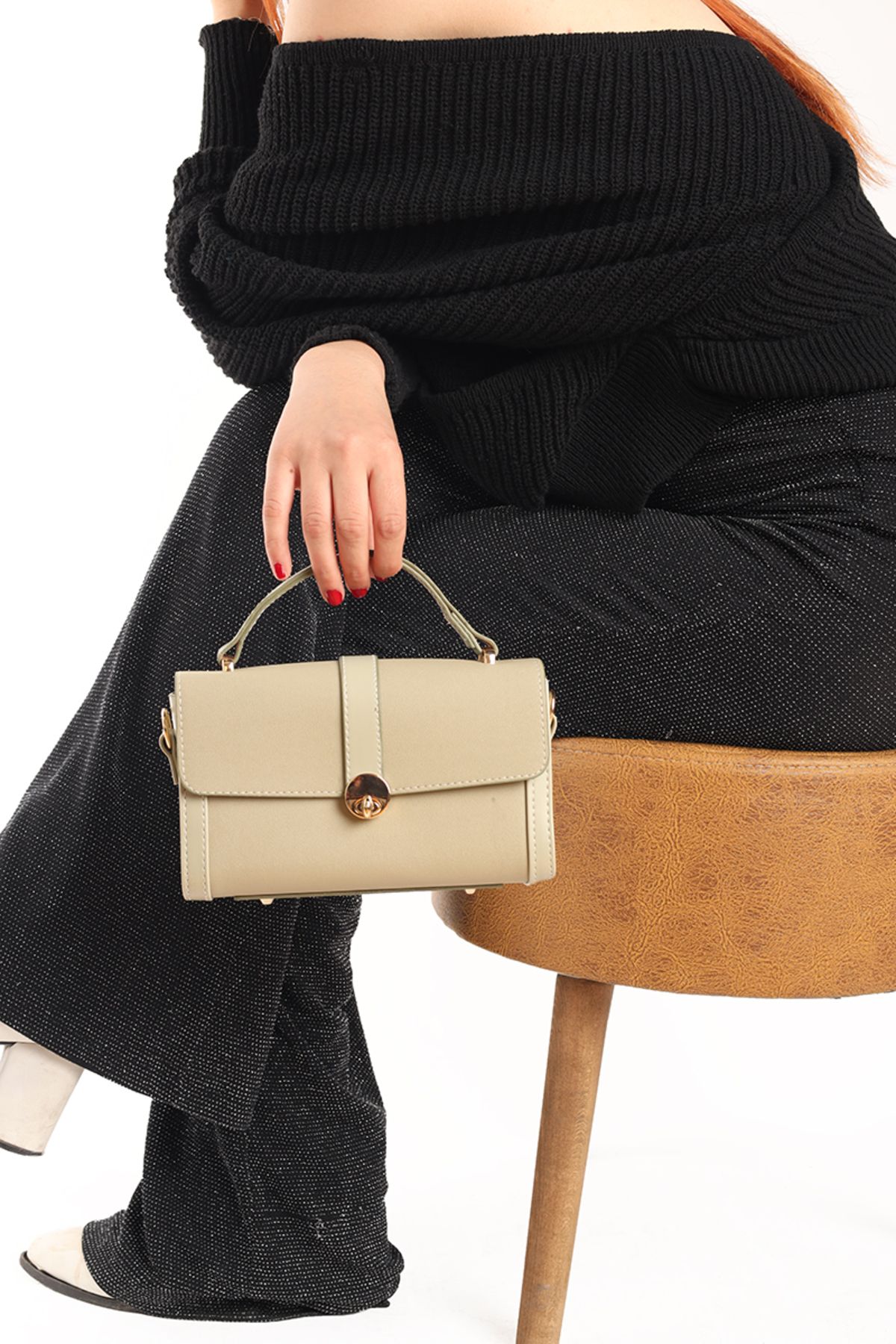 Moda Lime Kadın Mint Yeşili Kilit Detaylı Ayarlanabilir Askılı Mini Kutu Çanta