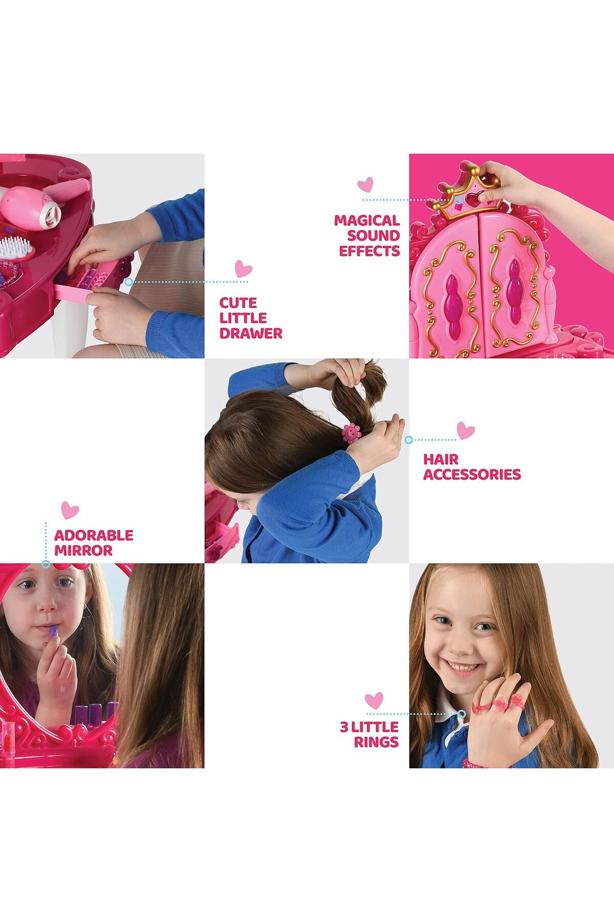 مجموعة ألعاب فانيتي للبنات مع مرآة وكرسي مكونة من 20 قطعة تتضمن إكسسوارات الشعر والمكياج