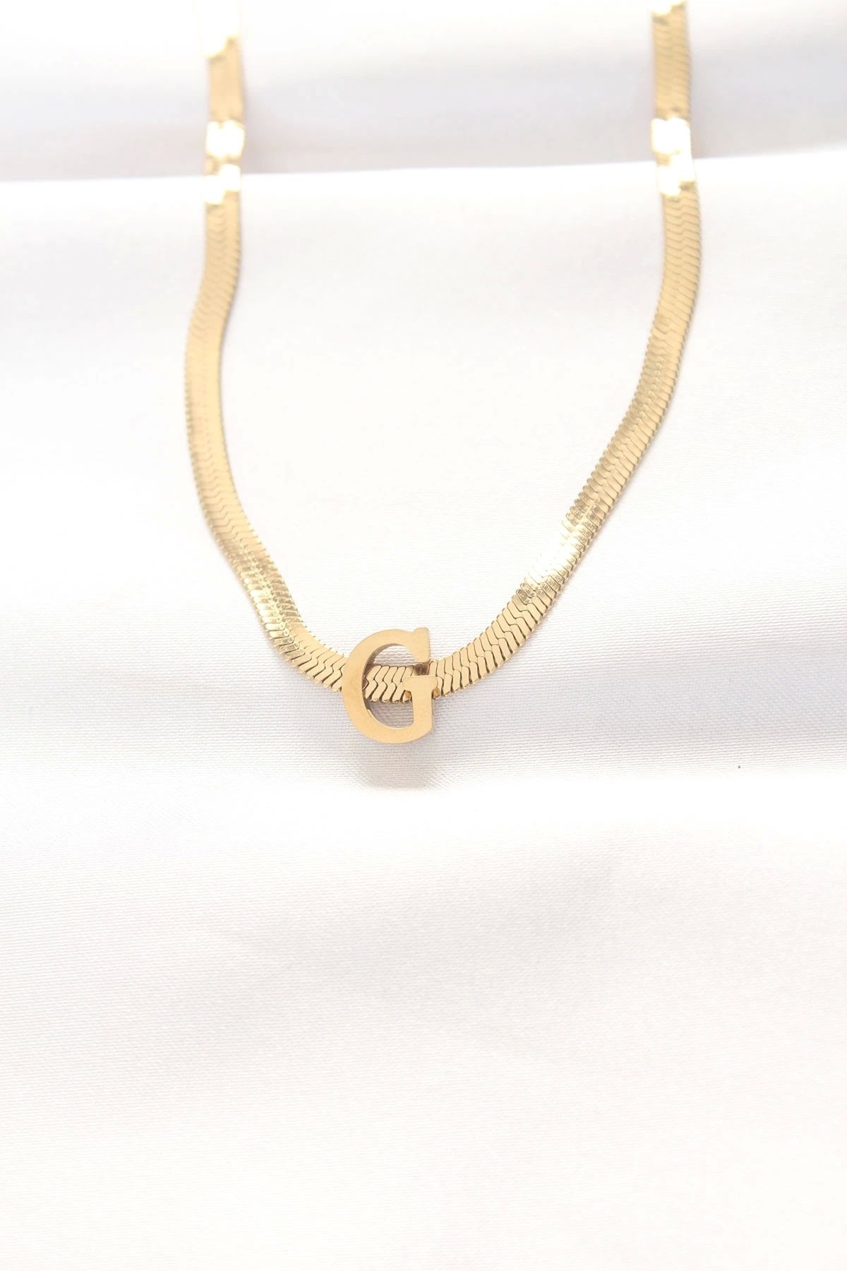 Clariss 316L Çelik G Harfli Gold Renk İtalyan Zincirli Kolye