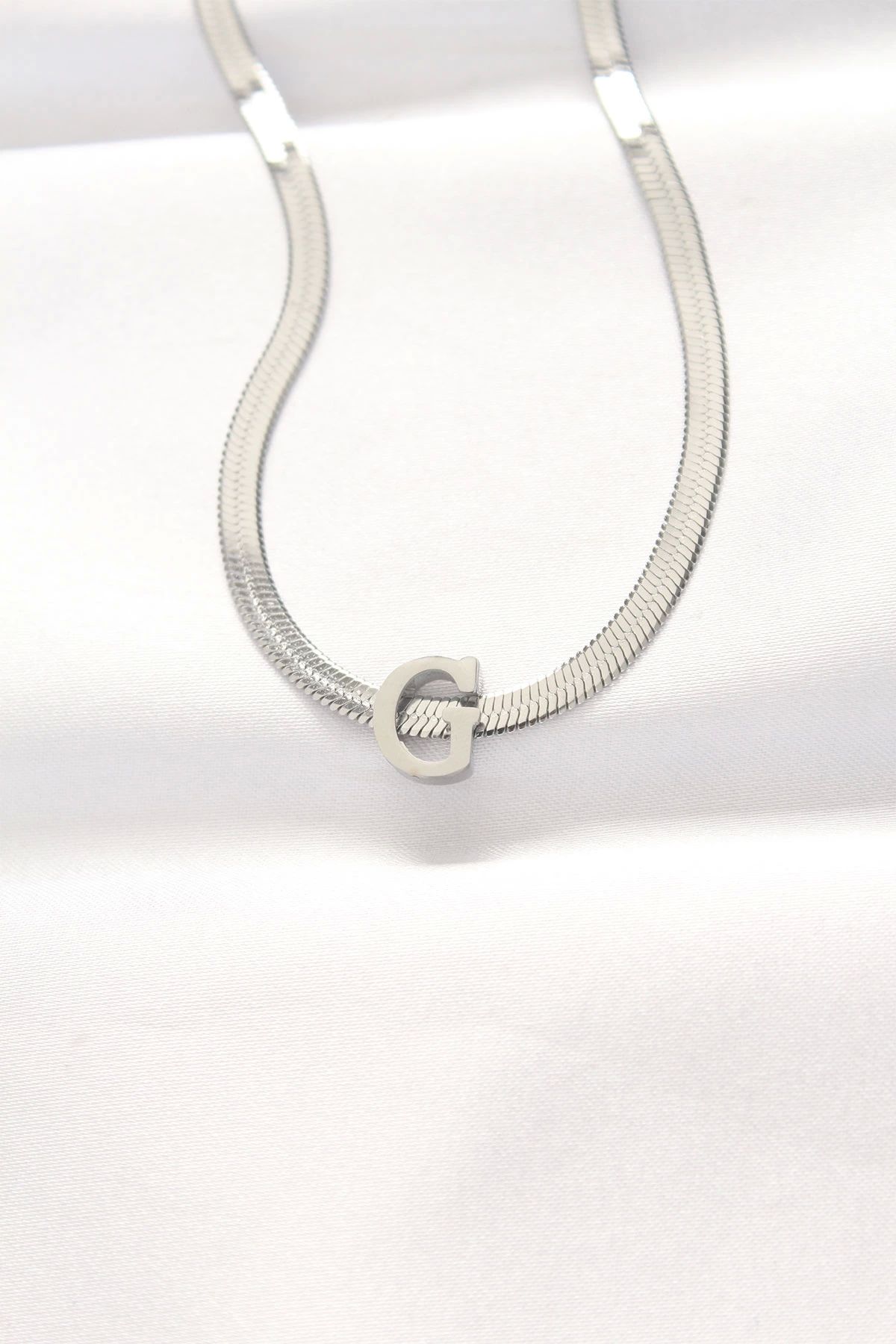 Clariss 316L Çelik G Harfli Silver Renk İtalyan Zincirli Kolye