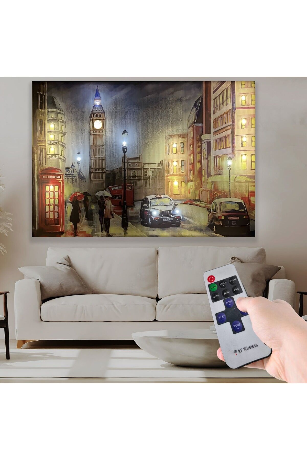 EMYA HOME Led Işıklı Uzaktan Kumandalı Londra Gece Kanvas Tablo