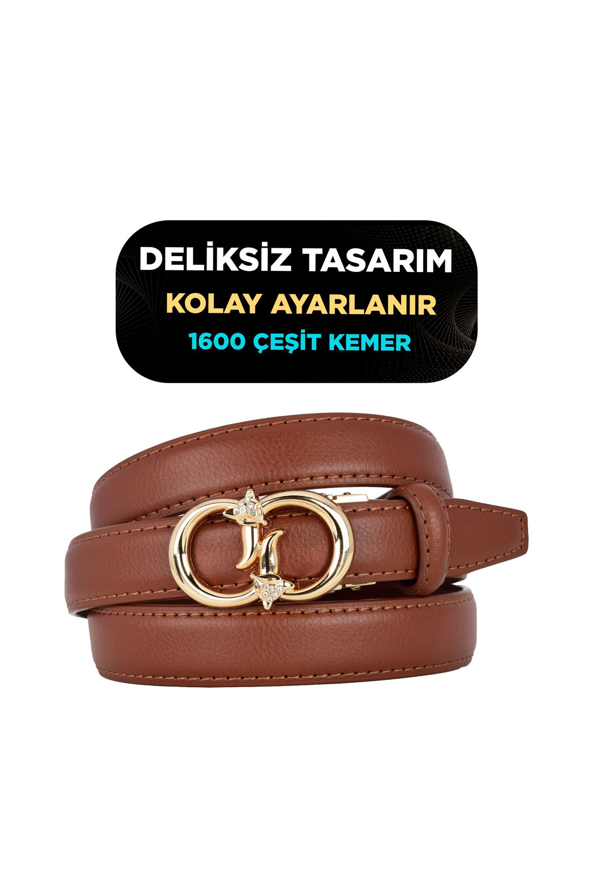 GoDeri Otomatik Tokalı, Deliksiz Taba Kadın Kemeri, Pantolon Kemeri, Elbise Kemeri, 2.5 cm_auto