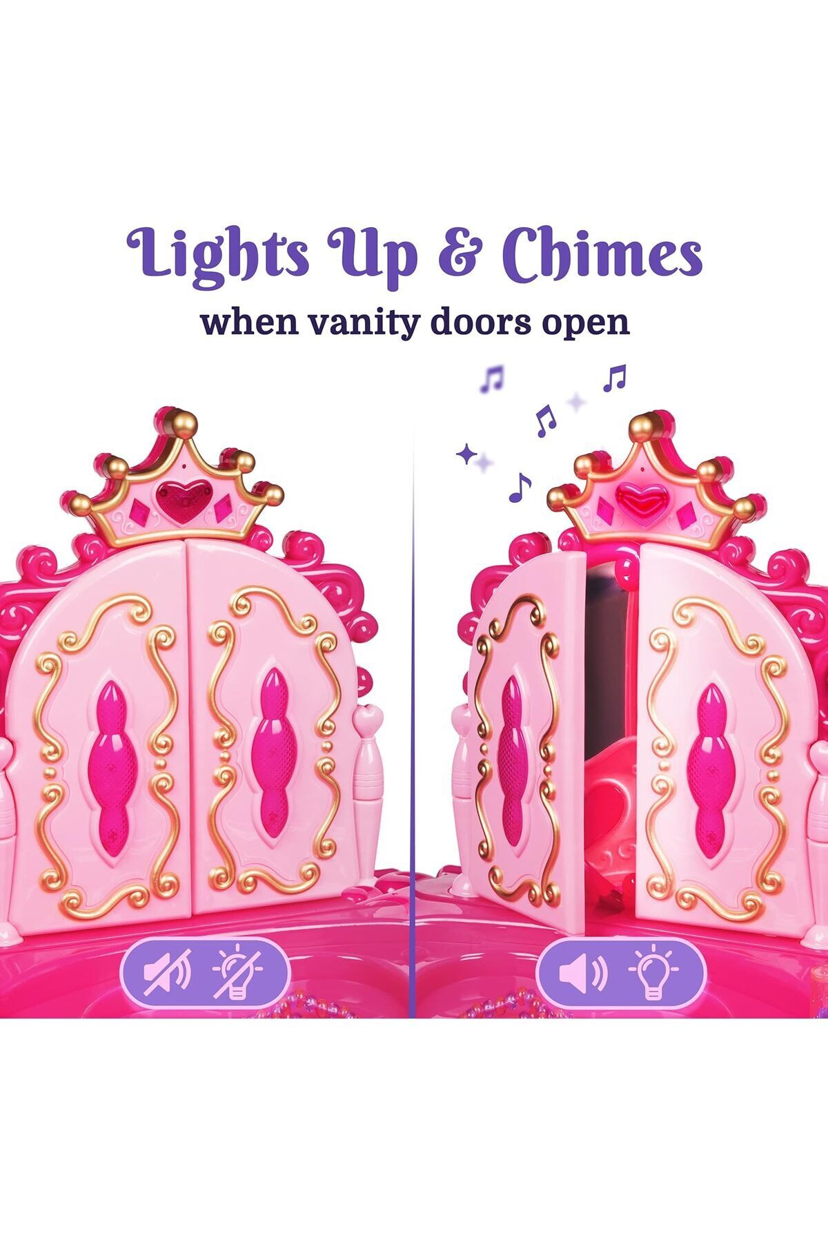 مجموعة ألعاب فانيتي للبنات مع مرآة وكرسي مكونة من 20 قطعة تتضمن إكسسوارات الشعر والمكياج