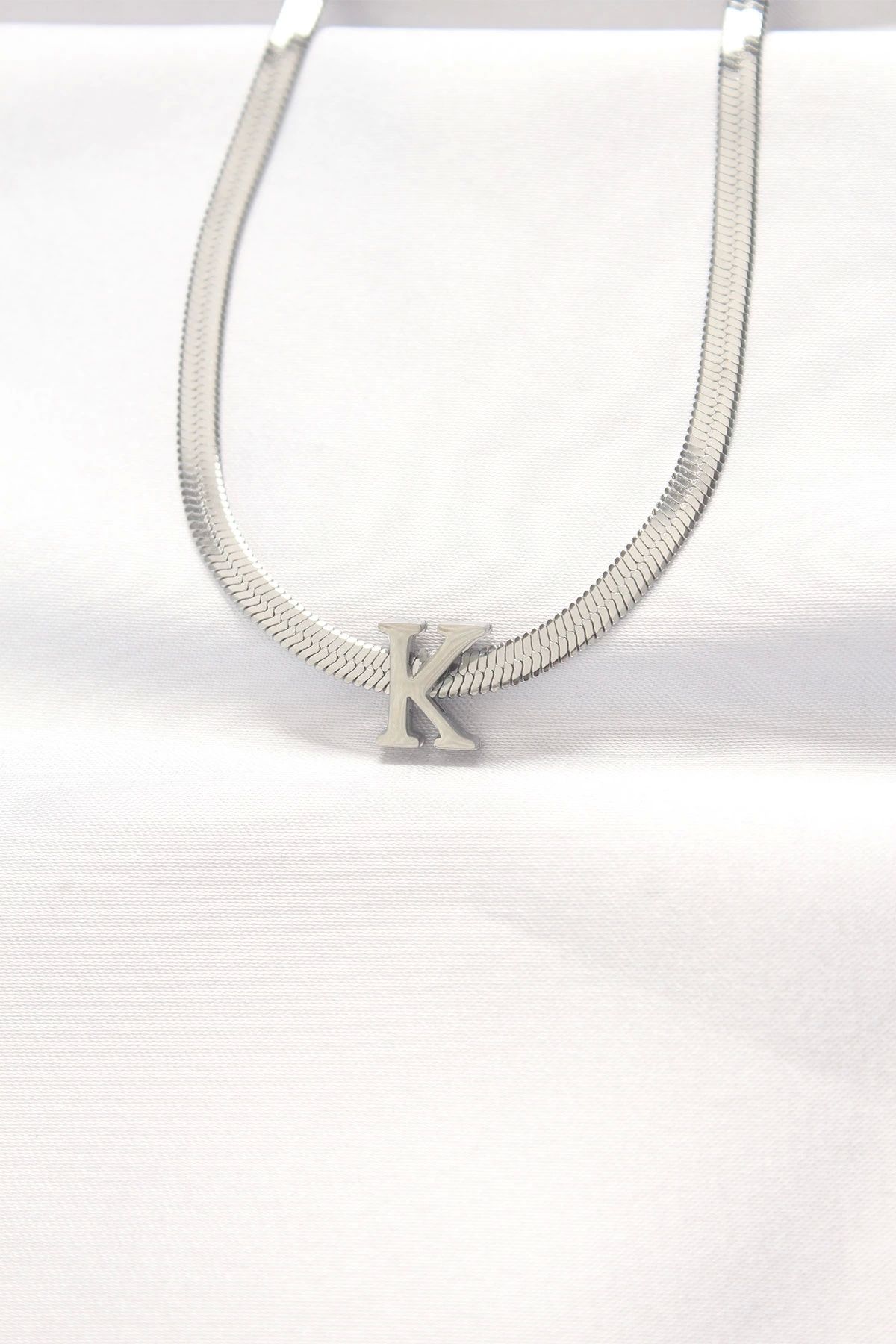 Clariss 316L Çelik K Harfli Silver Renk İtalyan Zincirli Kolye