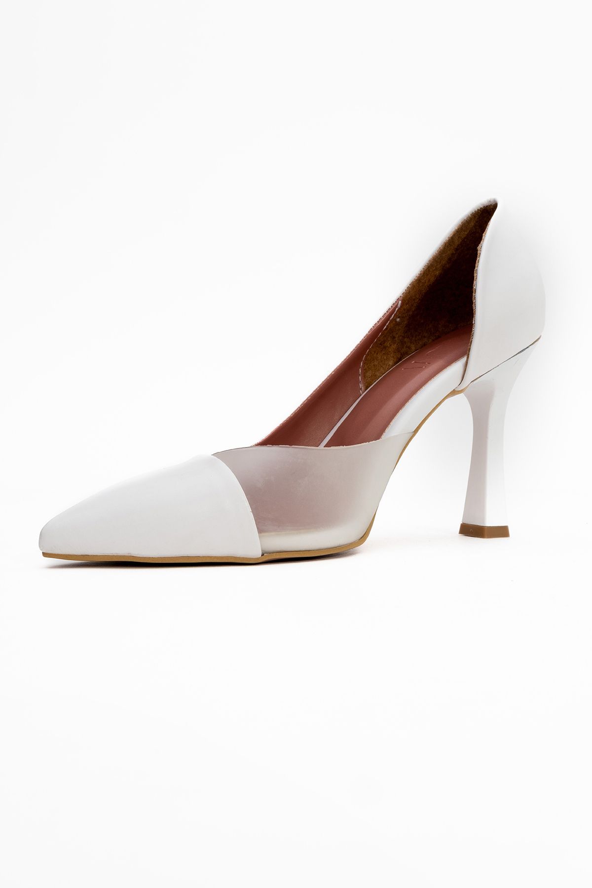 کفش پاشنه کلاسیک سفید زنانه 653 بلند پوست luvishoes
