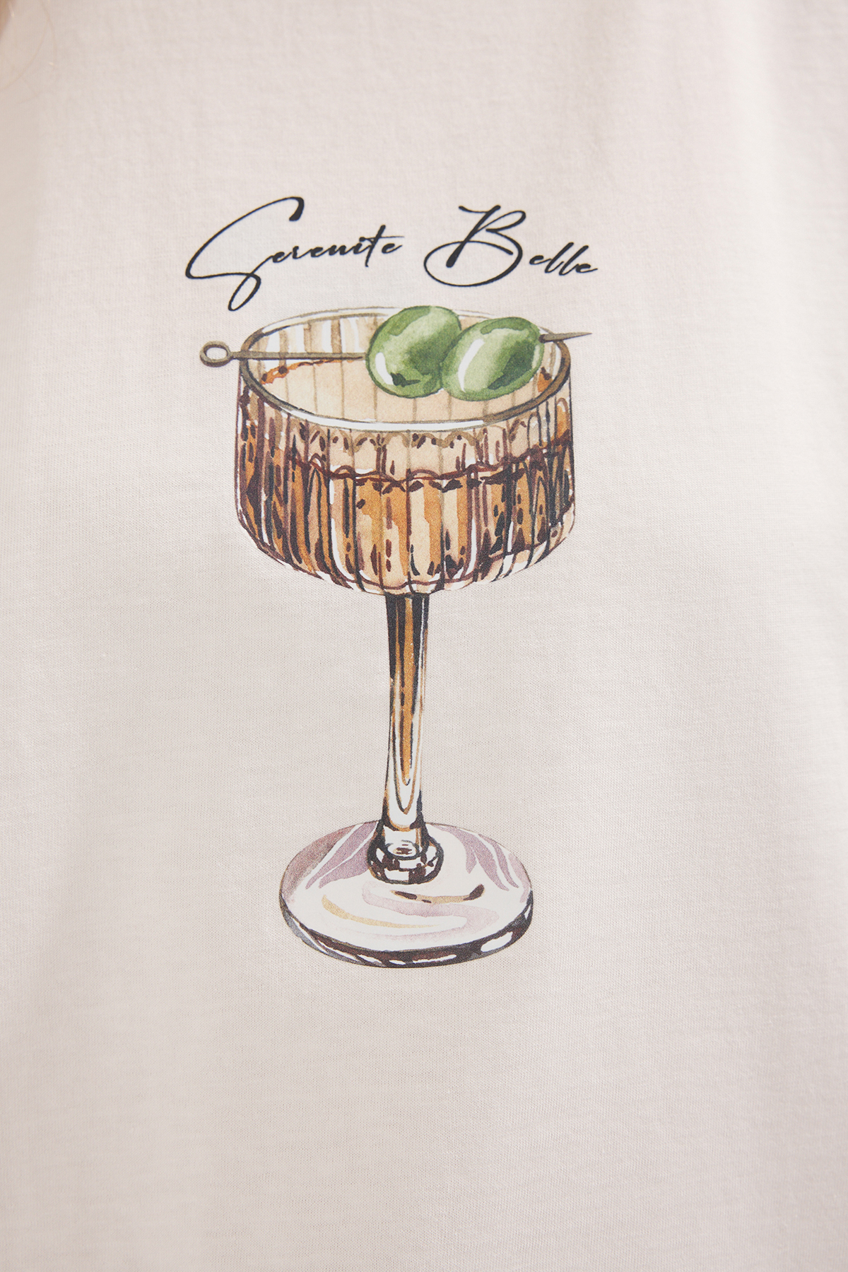 Trendyolmilla  Ekru %100 Pamuk Oversize/Geniş Kalıp Cocktail Baskılı Örme T-Shirt TWOSS25TS00202 - Görsel 3