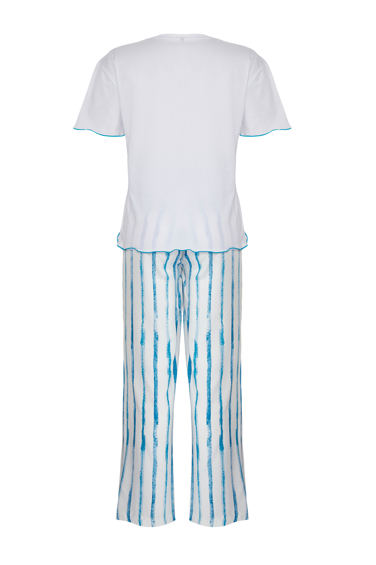 Trendyolmilla  Beyaz-Mavi Çizgili Baskılı Baby Overlok Detaylı Viskon Örme Pijama Takımı THMSS25PT00141 - Görsel 7