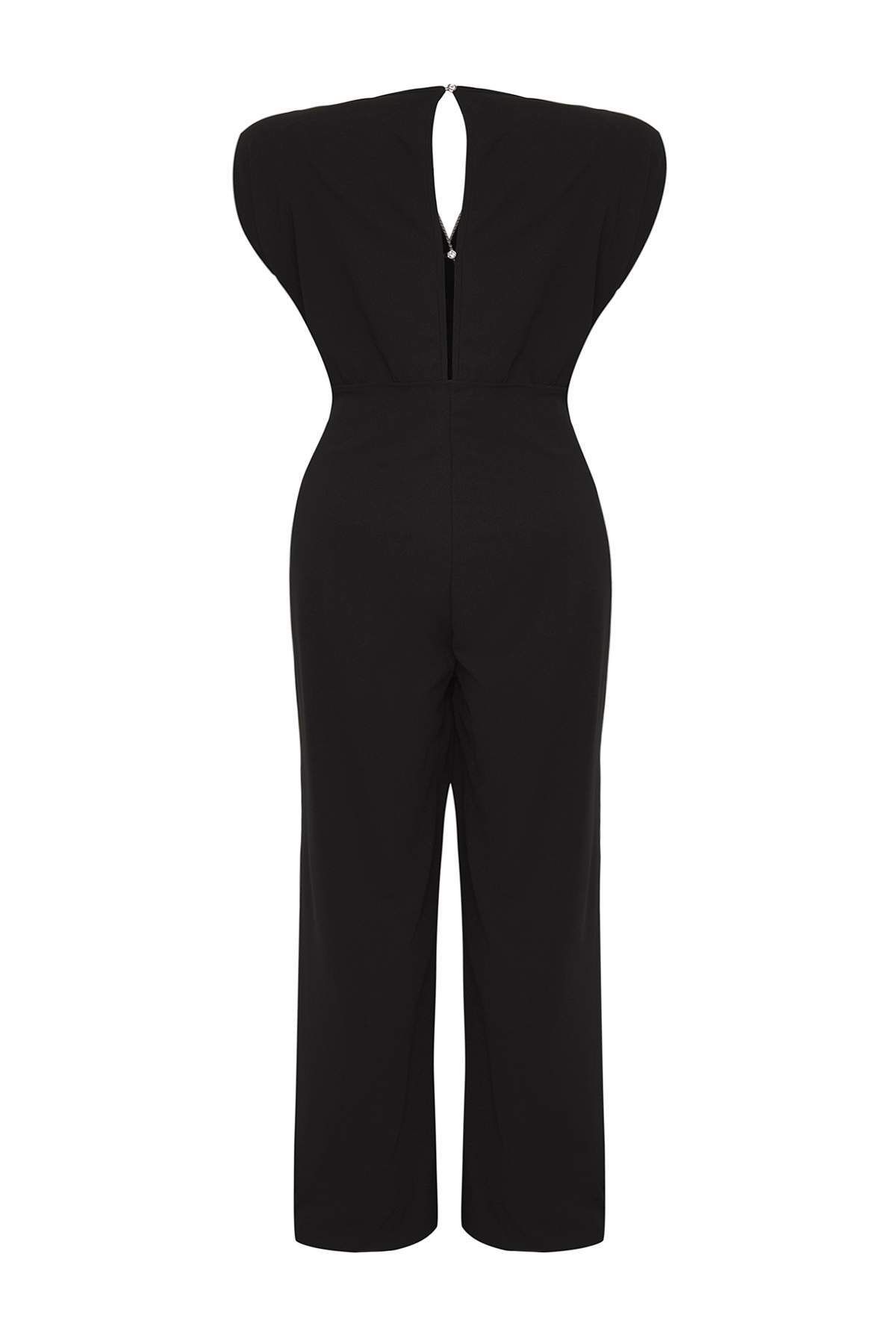 Trendyol Curve-Schwarzer Strickoverall mit zweireihigem Ausschnitt und Strasssteinen in Übergröße TBBSS25BG00012 7