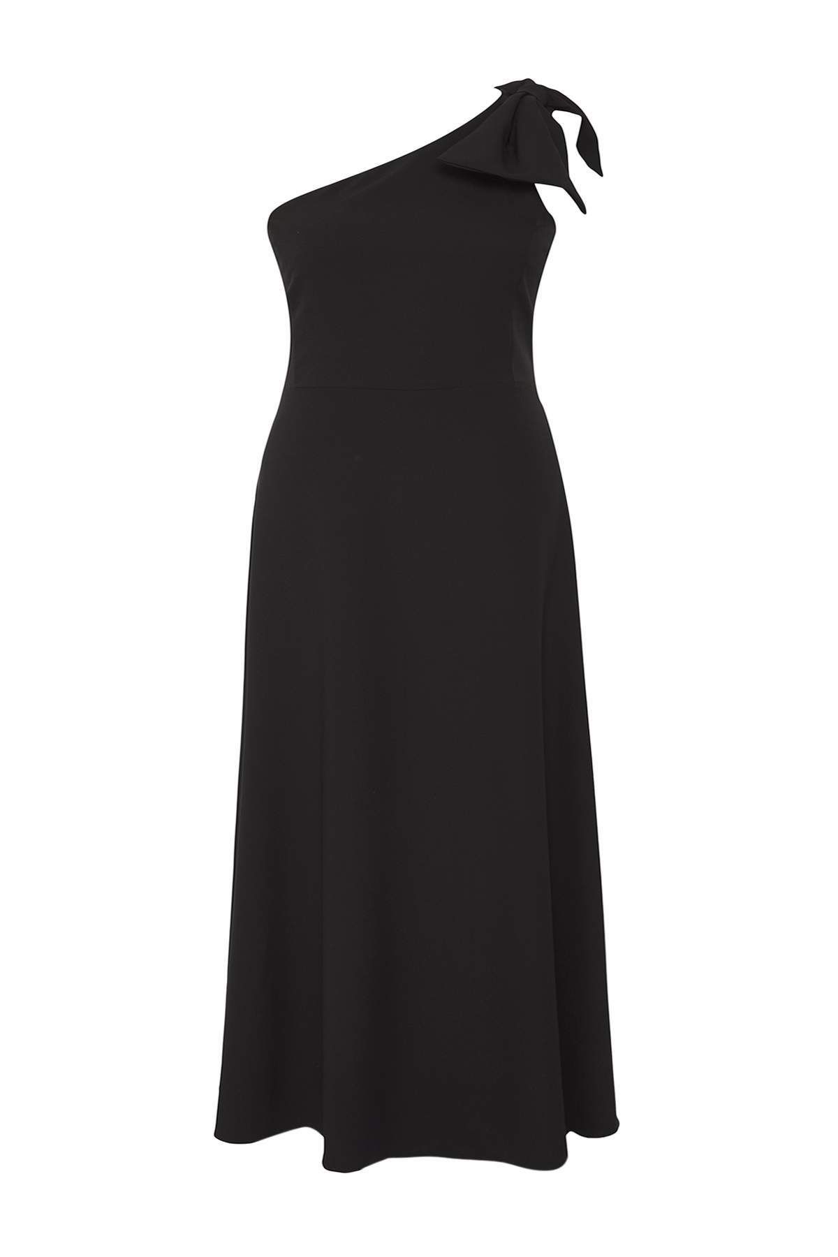 Trendyol Curve-Rochie de seară țesătă cu fundă neagră cu un singur umăr - Rochie de seară/de absolvire/de logodnă TBBSS25AH00053 6