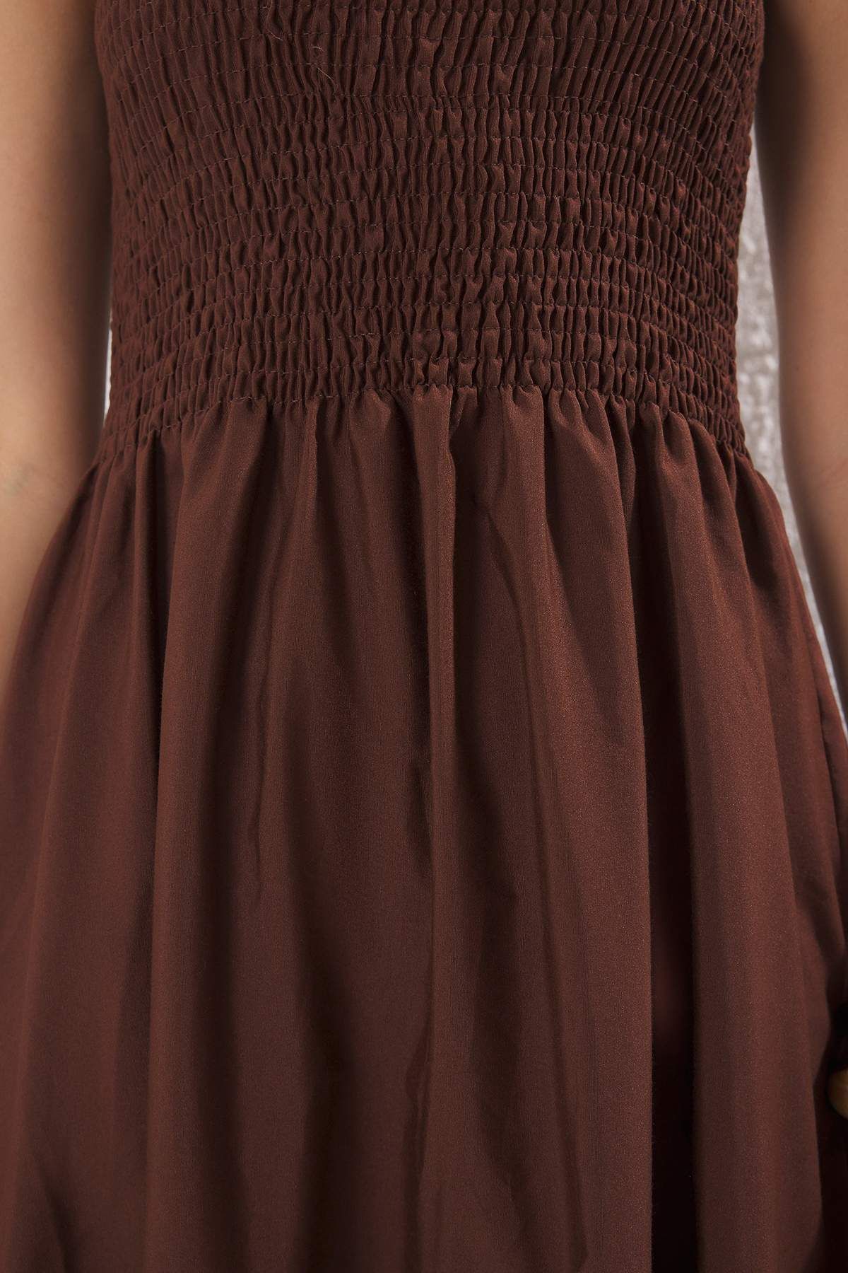 Trendyol Collection-Hnědé rovné A-line Gipeli Maxi tkané šaty TWOSS24EL01052 3
