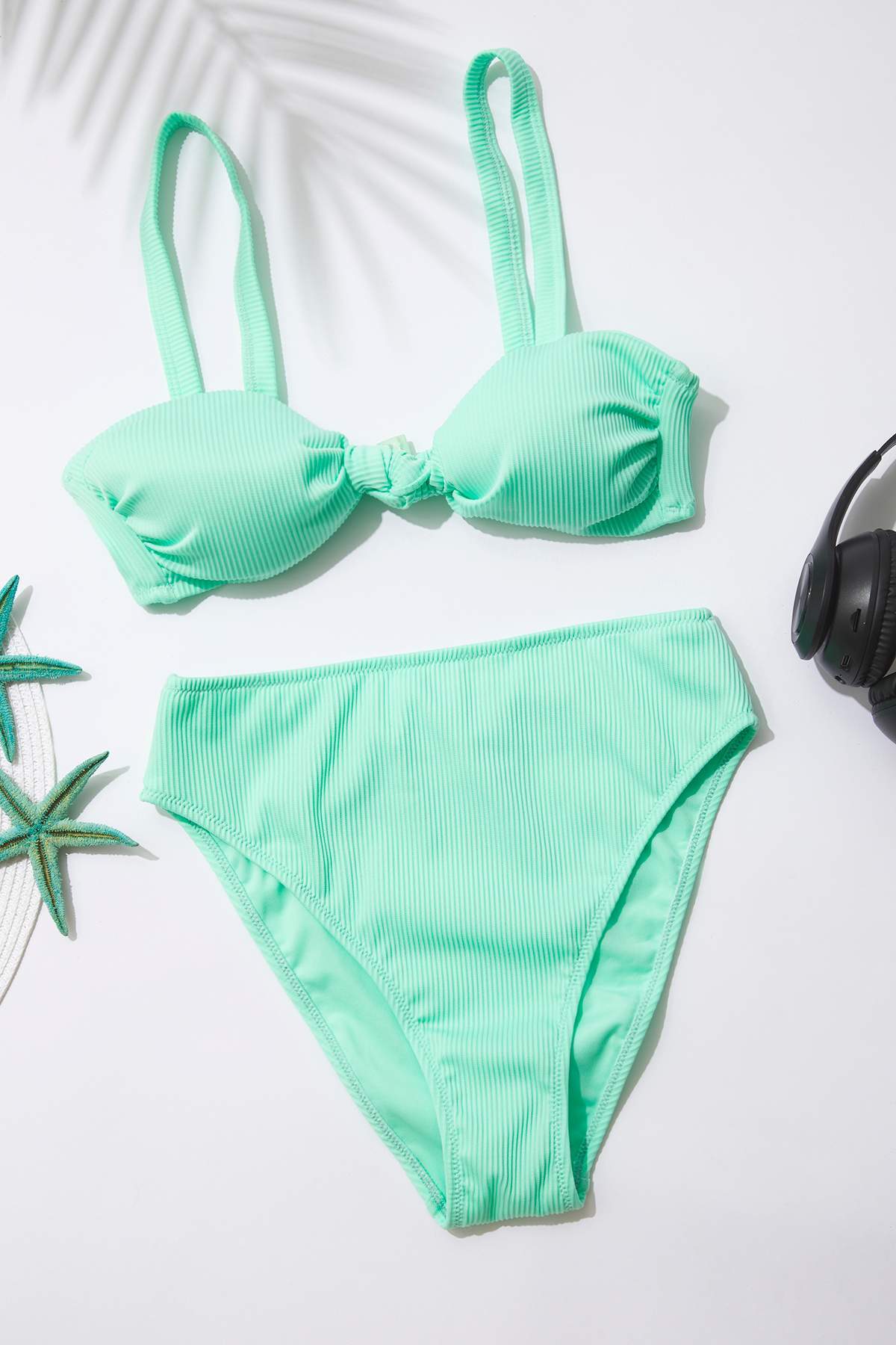 Trendyolmilla Mint Düğümlü Bralette Kaplı Regular Yüksek Bel Bikini Takımı TBESS25BT00134