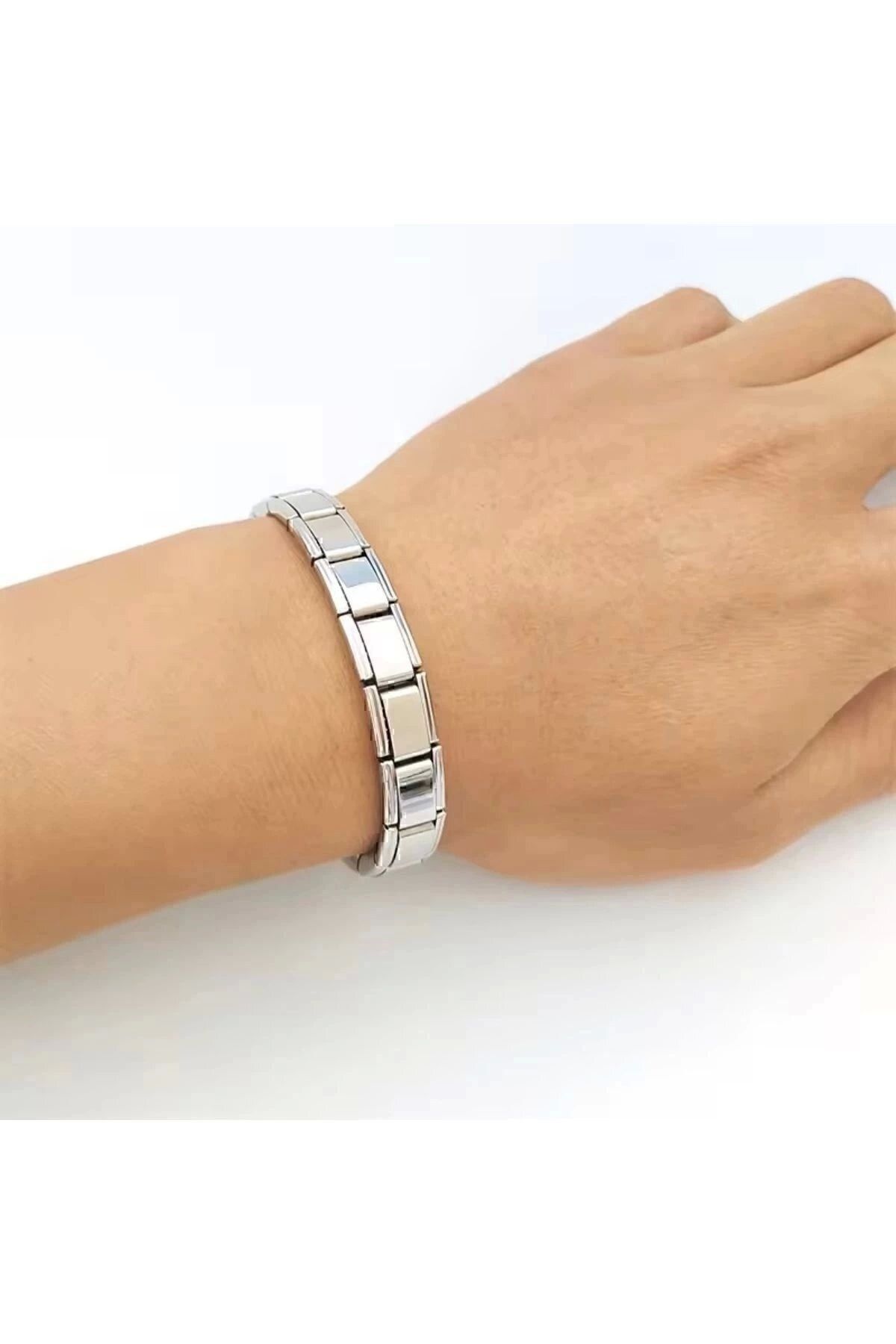 Mrycollectionn Gümüş Renk 18 Parçadan Oluşan Unisex Nomi İtalyan Charm 18 Cm. Çelik Bileklik
