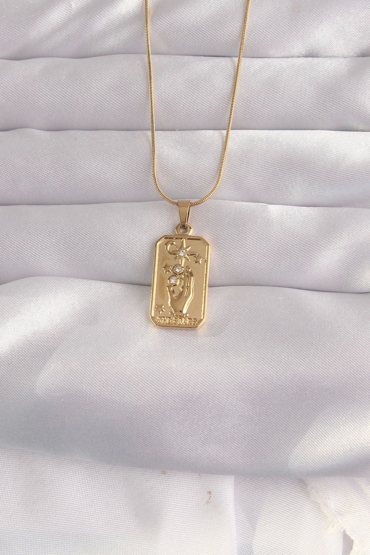 Clariss 316L Çelik Gold Renk Zirkon Taşlı El Figür Vintage Kolye
