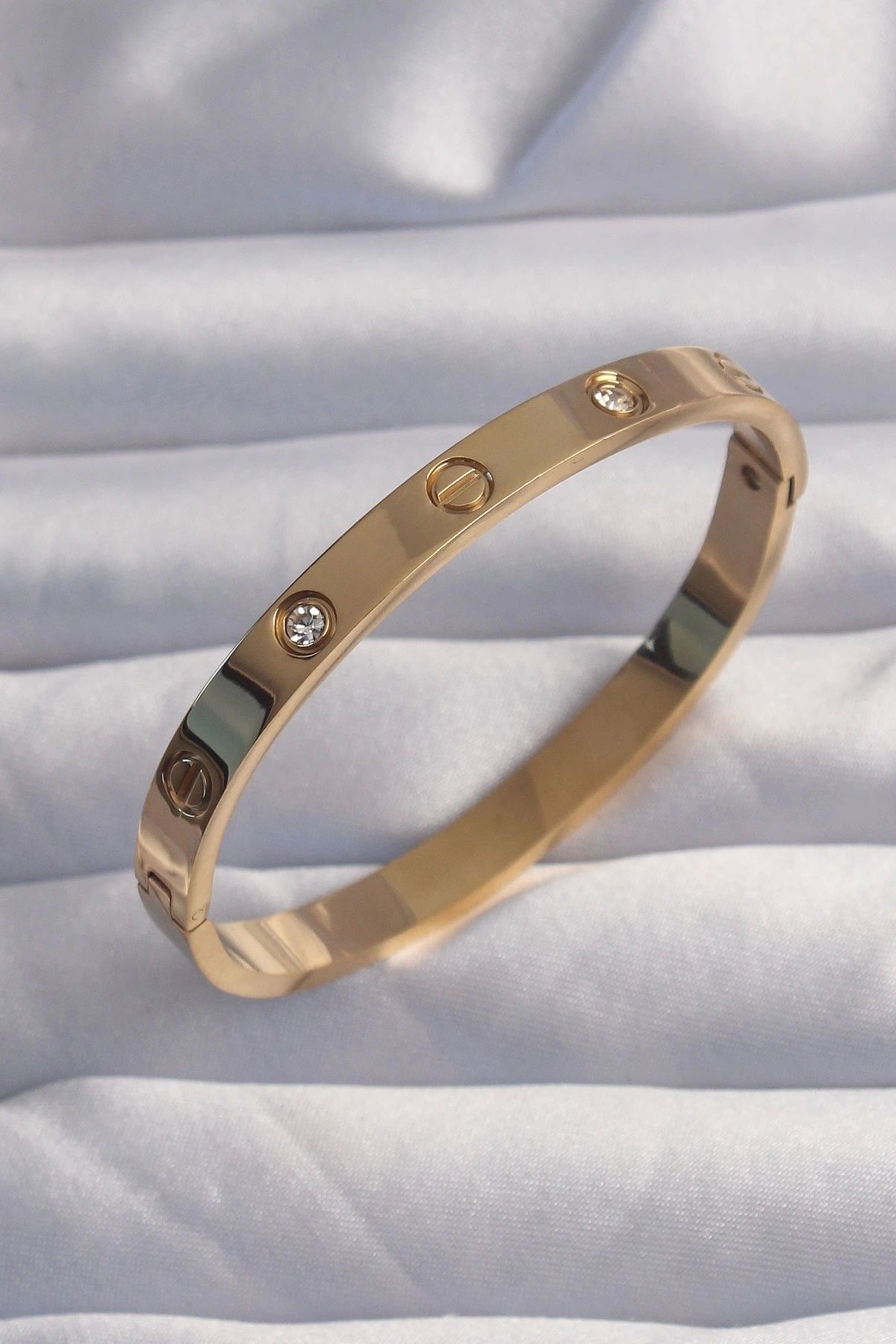 Clariss 316L Çelik Baby Boy Gold Renk Zirkon Taşlı Model Kelepçe Bilezik