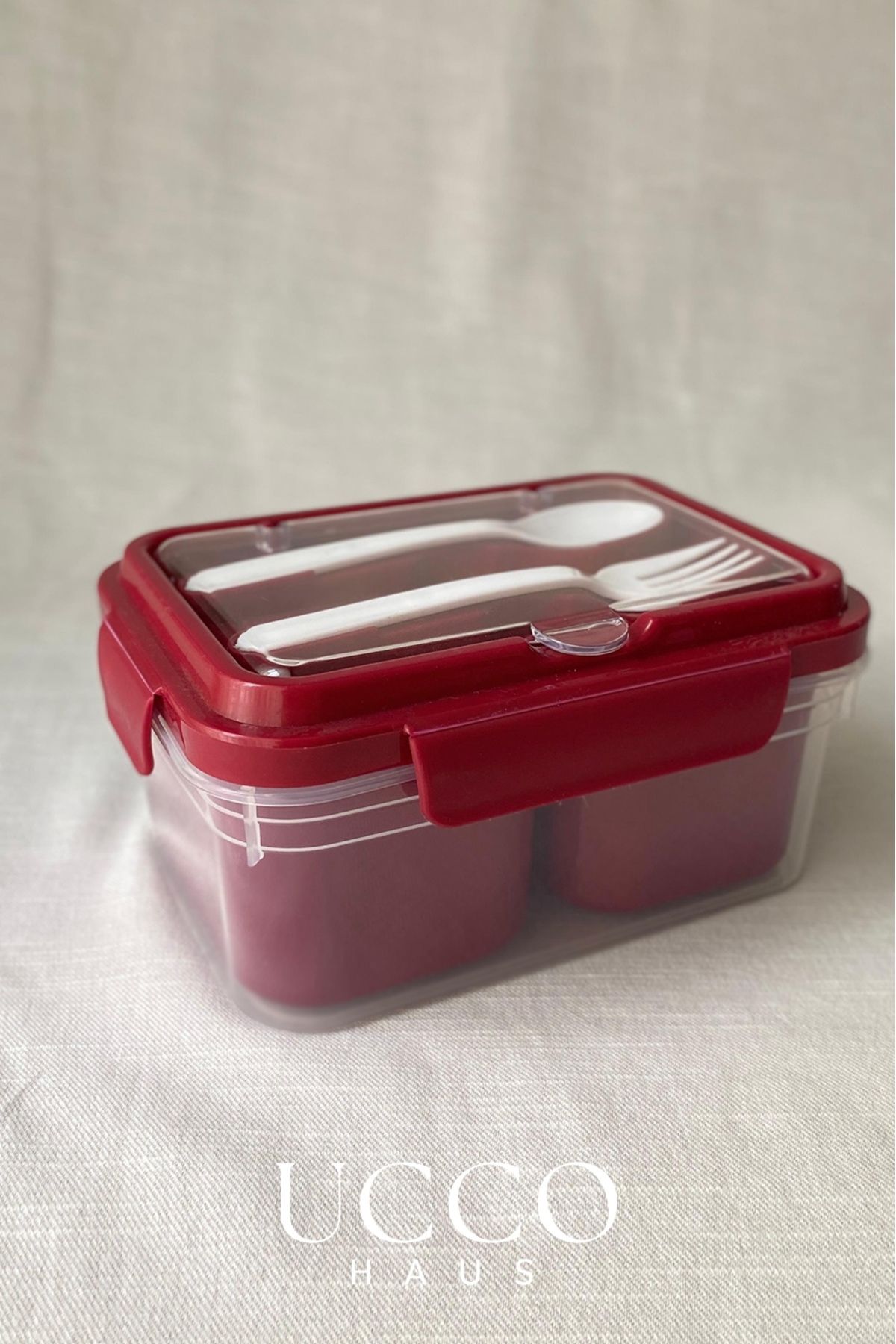 UCCO-2 Compartments 1700 ml Leakproof Storage and Nutrition Container – Spoon Fork, Removable Inner Chamber, Pp 7 Pieces 4