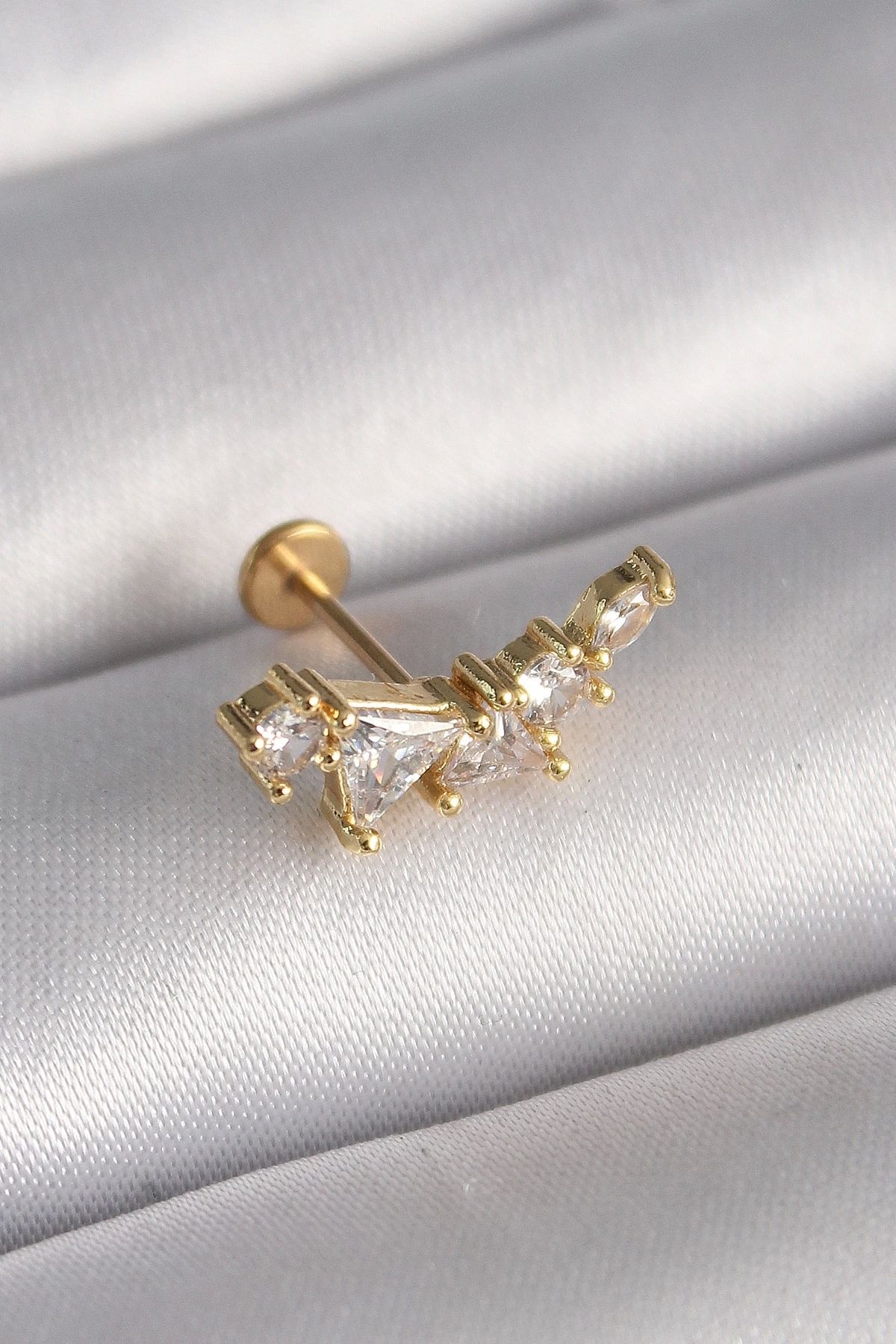 Clariss 316L Çelik Gold Renk Zirkon Taşlı Tragus Piercing
