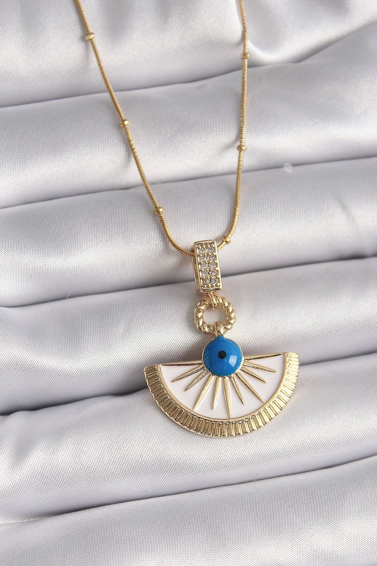 Clariss 316L Çelik Gold Renk Zincir Zirkon Taş Detaylı Nazar Boncuk Göz Model Kadın Kolye