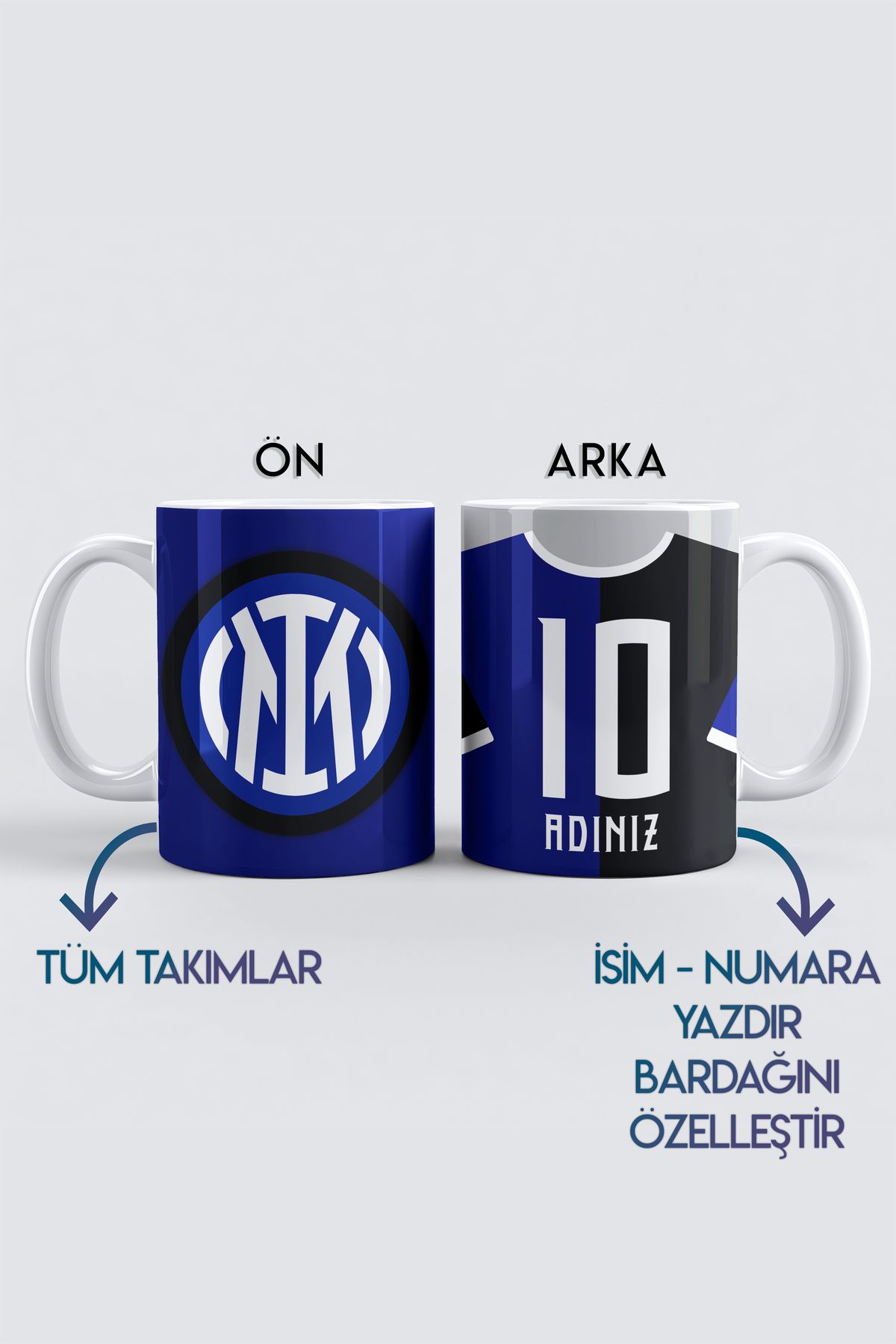 DekorHane Numara İsim Yazdırma, İtalya Serie A İnter Futbol Temalı, Porselen Kupa Bardak