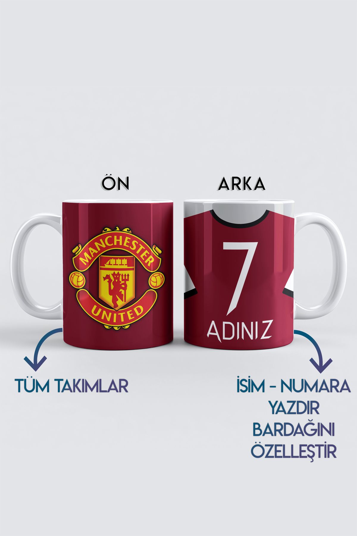 DekorHane Kişiselleştirilebilir Manu Manchester United, Taraftar Baskılı Porselen Kupa Bardak, Tüm Takımlar