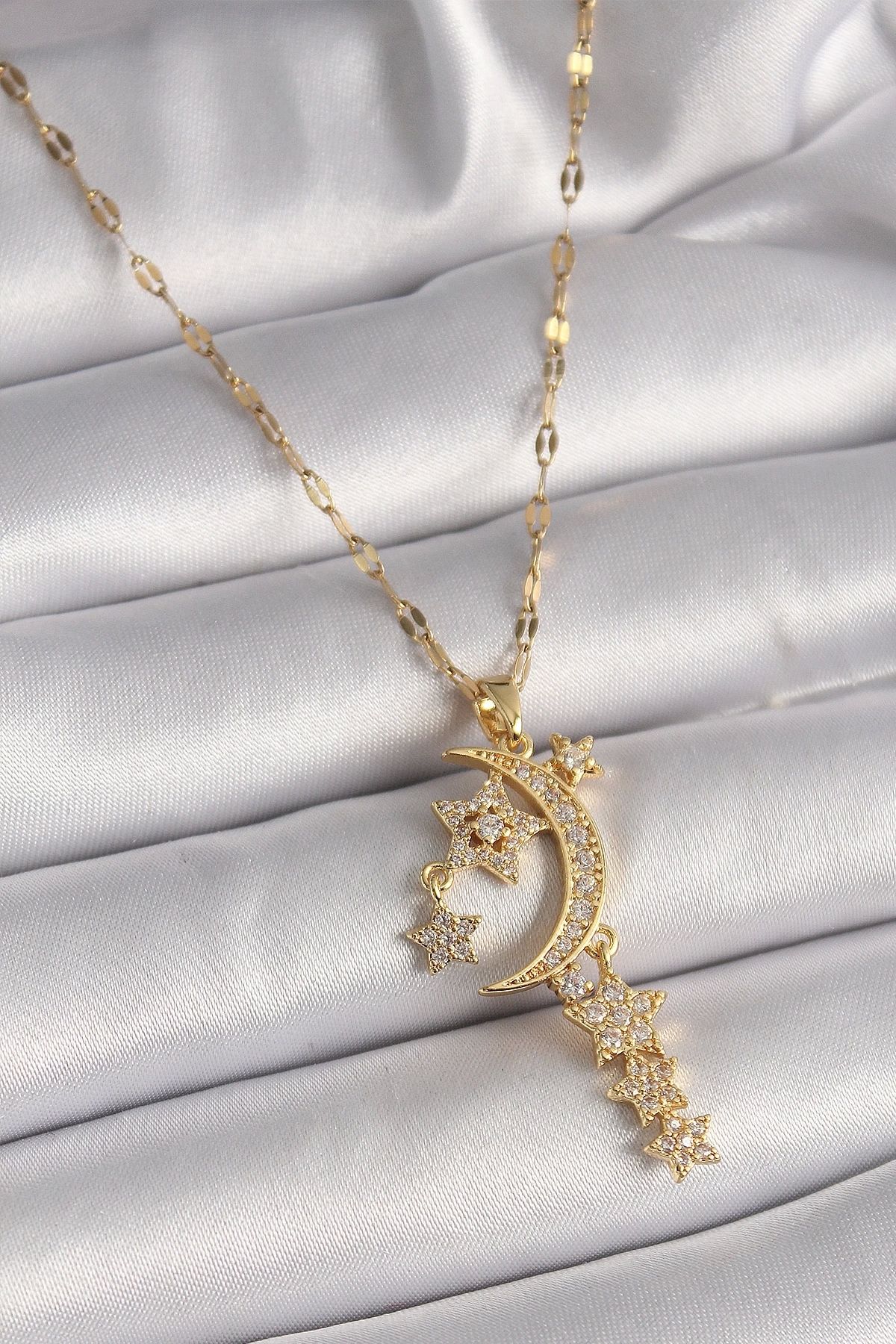 Clariss 316L Çelik Gold Renk Zincir Zirkon Taşlı Hilal Yıldız Figür Sallantı Detay Kadın Kolye