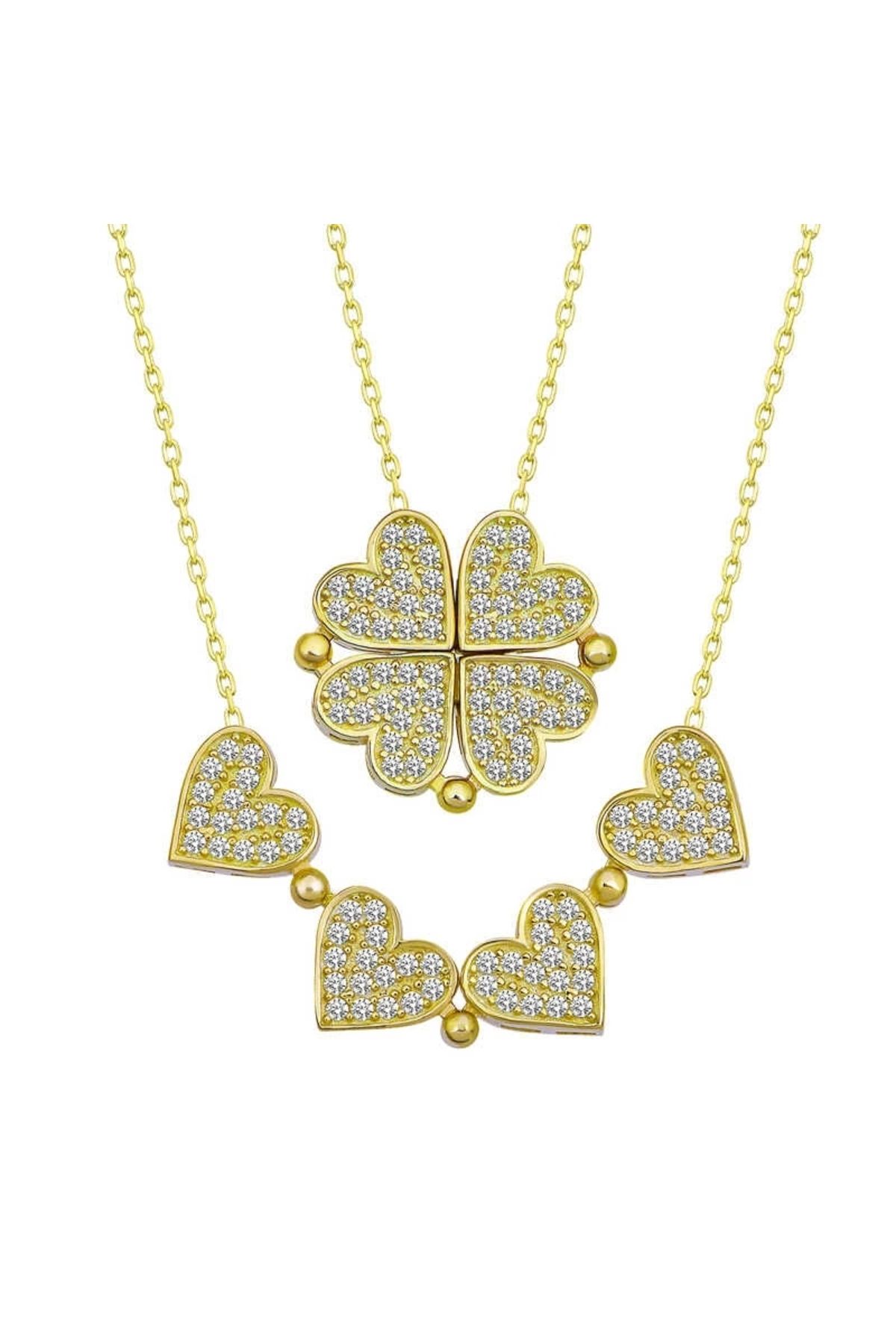 Gumush MuI MuI Gümüş Gold Kalpli Açılabilen Yonca Kadın Kolye