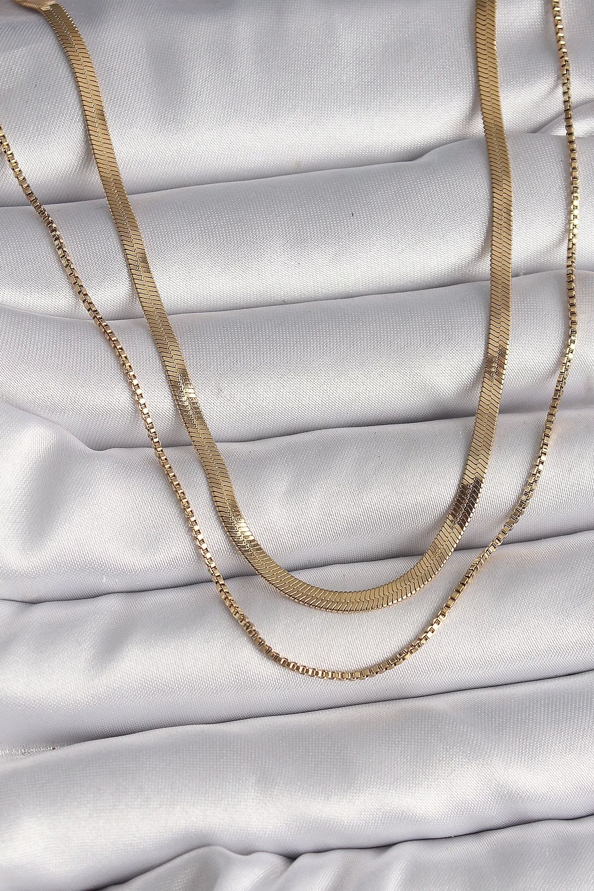 Clariss 316L Çelik Gold Renk 2'Li İtalyan Zincir Model Kadın Kolye