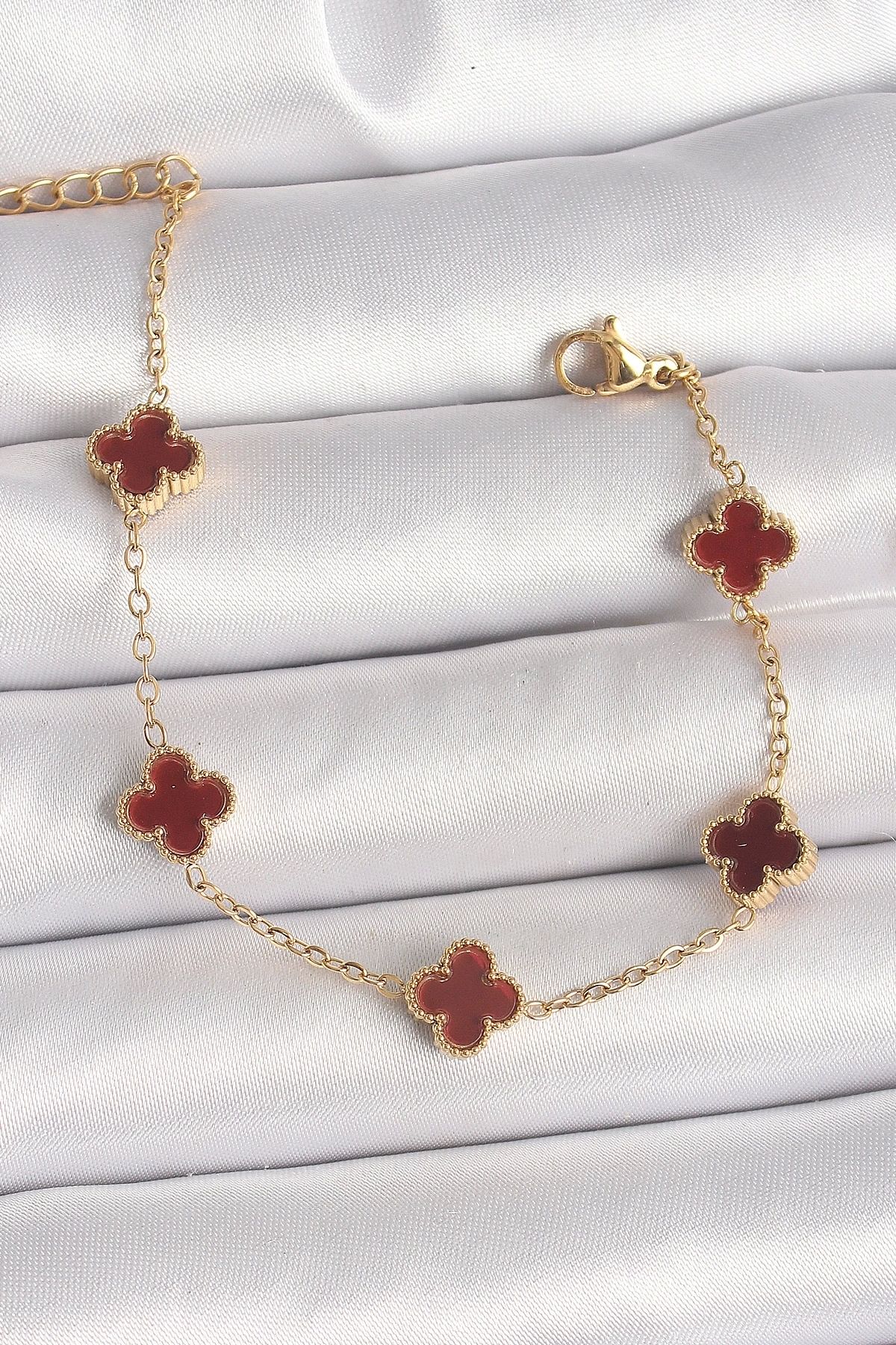 Clariss 316L Çelik Gold Renk Baby Boy Kahverengi Yonca Model Kadın Bileklik