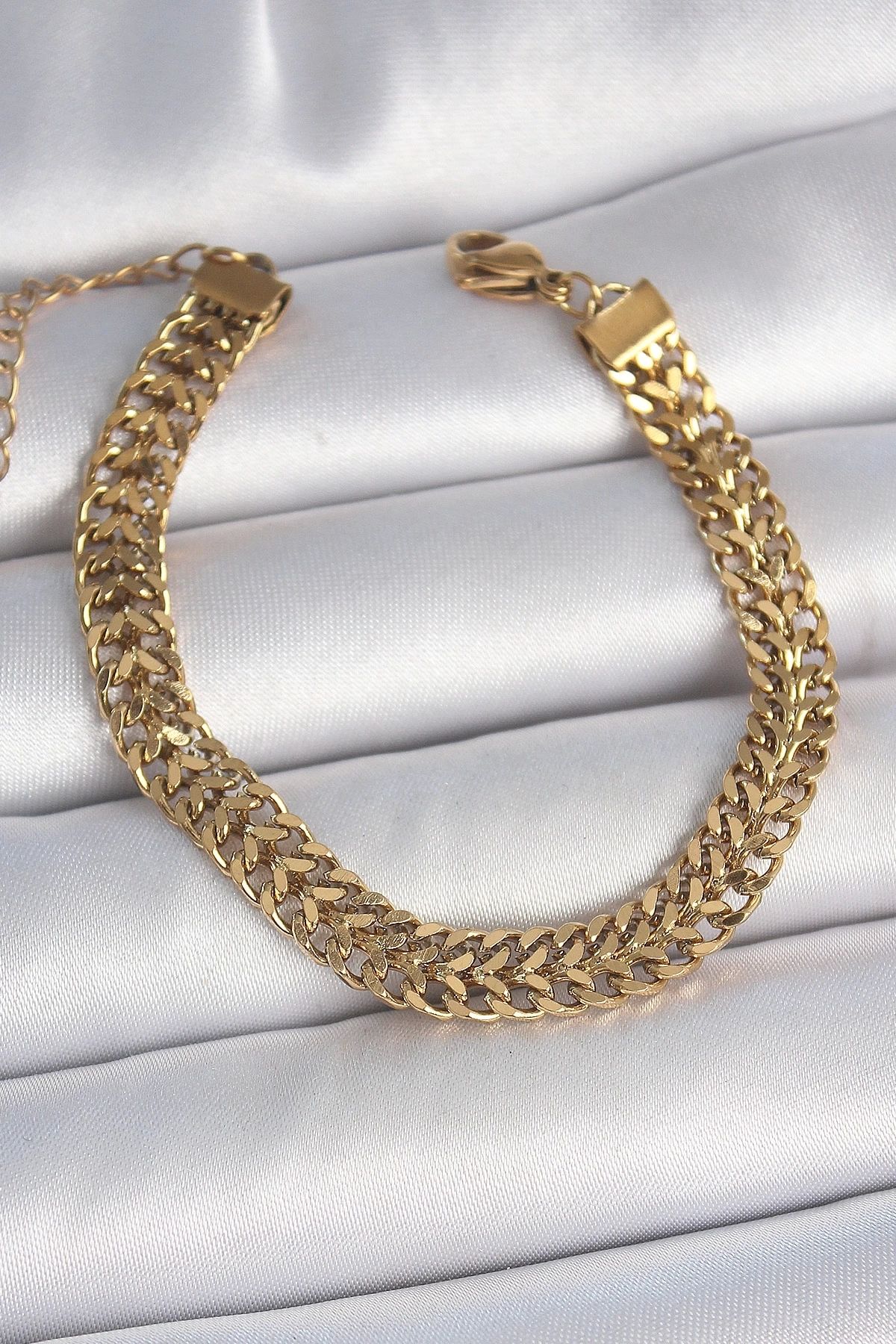 Clariss 316L Çelik Gold Renk Hasır Zincir Model Kadın Bileklik