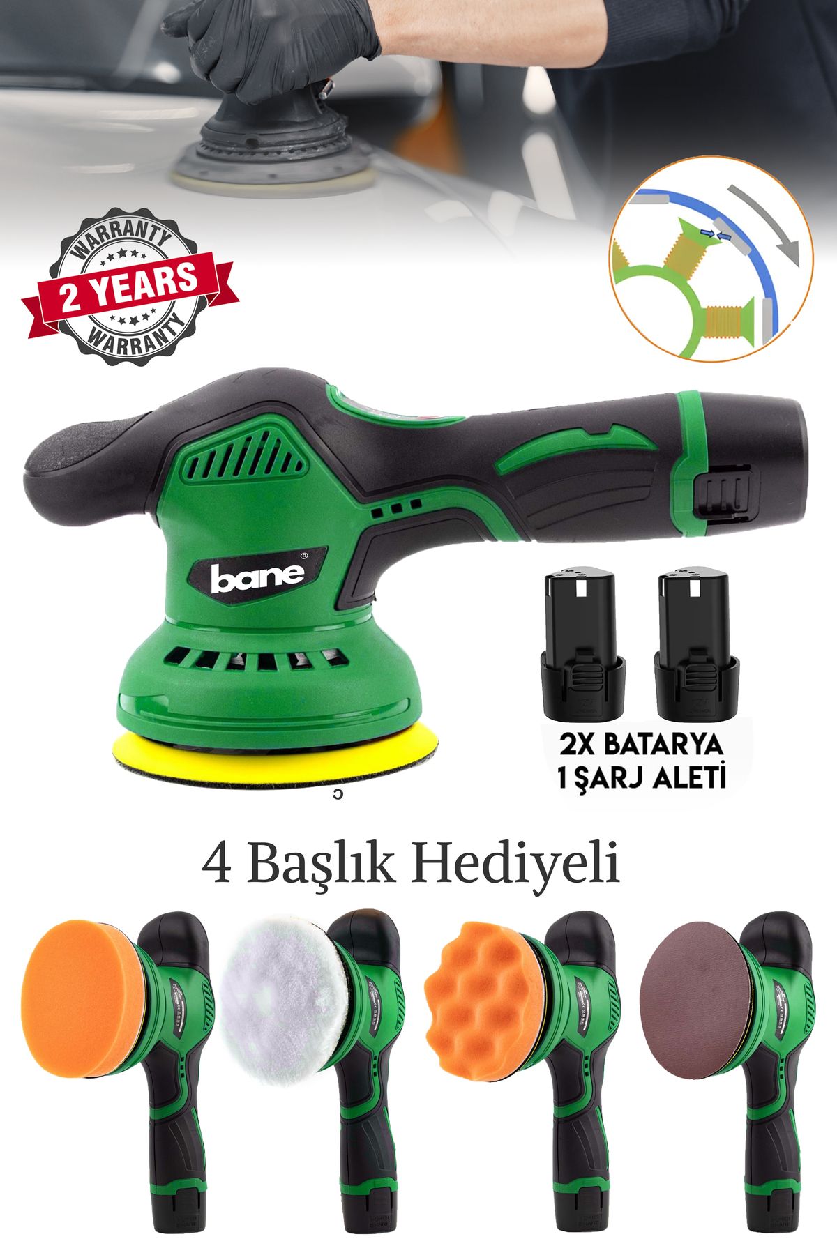 BANE Yapılı 24 V 5 Ah Çift Akülü 6 Kademe Devir Ayarlı Pasta Cila Polisaj Ve Zımpara Makinesi