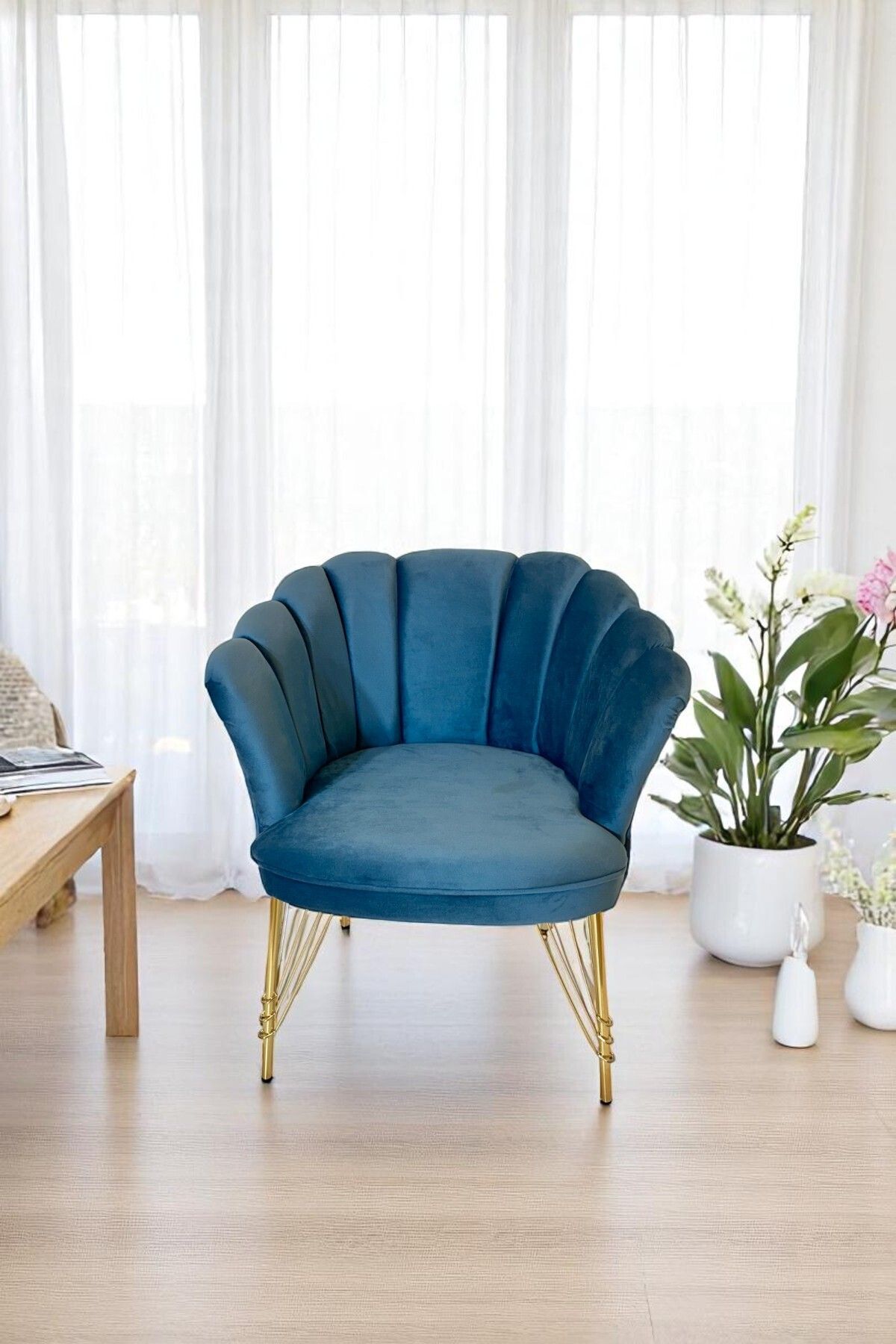 Arte Cotone Gold Kaplama Tel Ayaklı Tekli Papatya Berjer Koltuk - Salon, Balkon, Ofis, Kafe Koltuğu