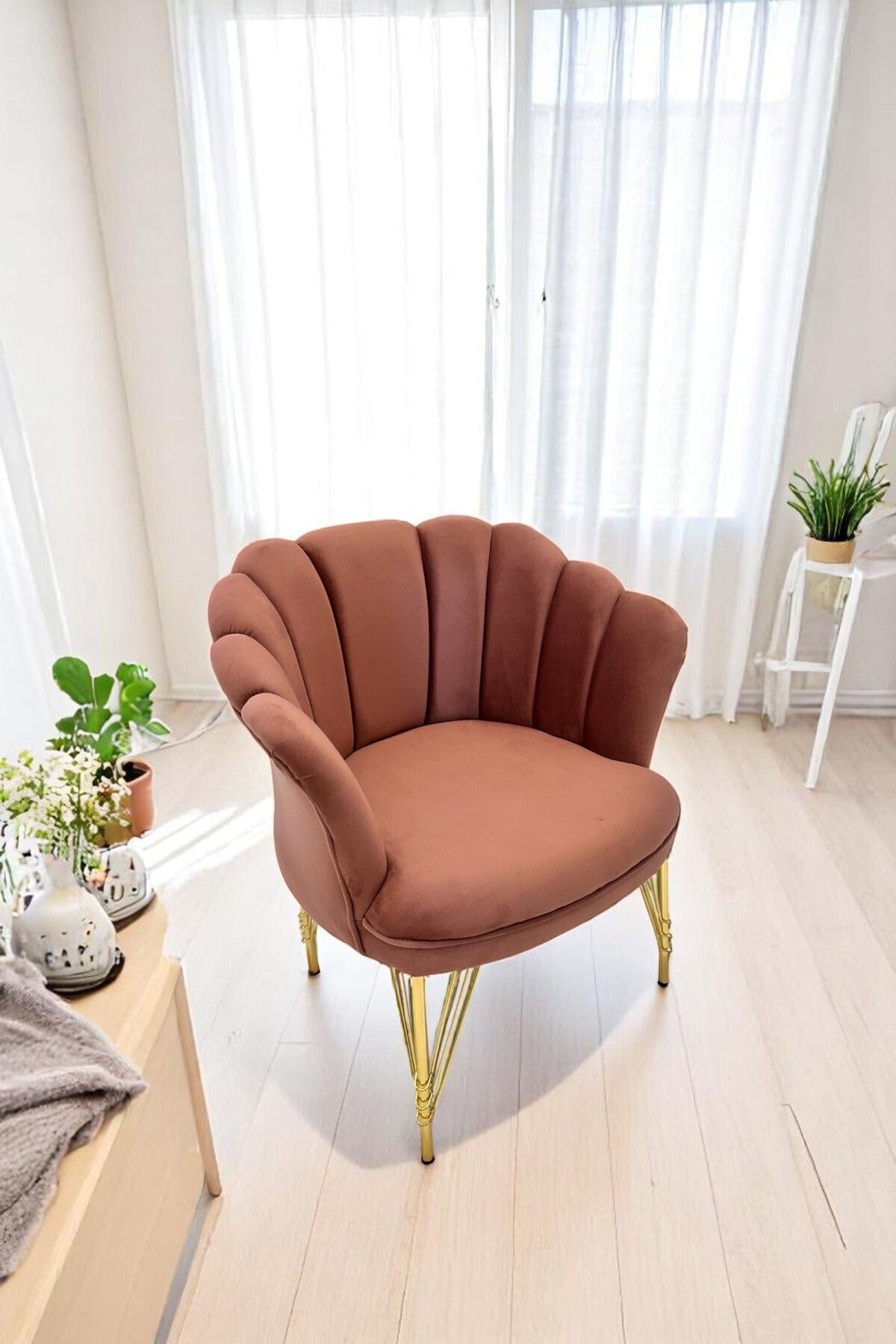 Arte Cotone Gold Kaplama Tel Ayaklı Tekli Papatya Berjer Koltuk - Salon, Balkon, Ofis, Kafe Koltuğu