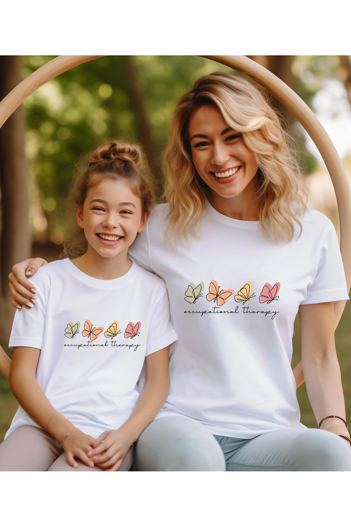 ASELİNDA Kelebek Baskılı Anne-Kız Kombin T-shirt -(TEKLİ ÜRÜNDÜR KOMBİN YAPMAK IÇİN 2 ADET SEPETE EKLEYİNİZ)