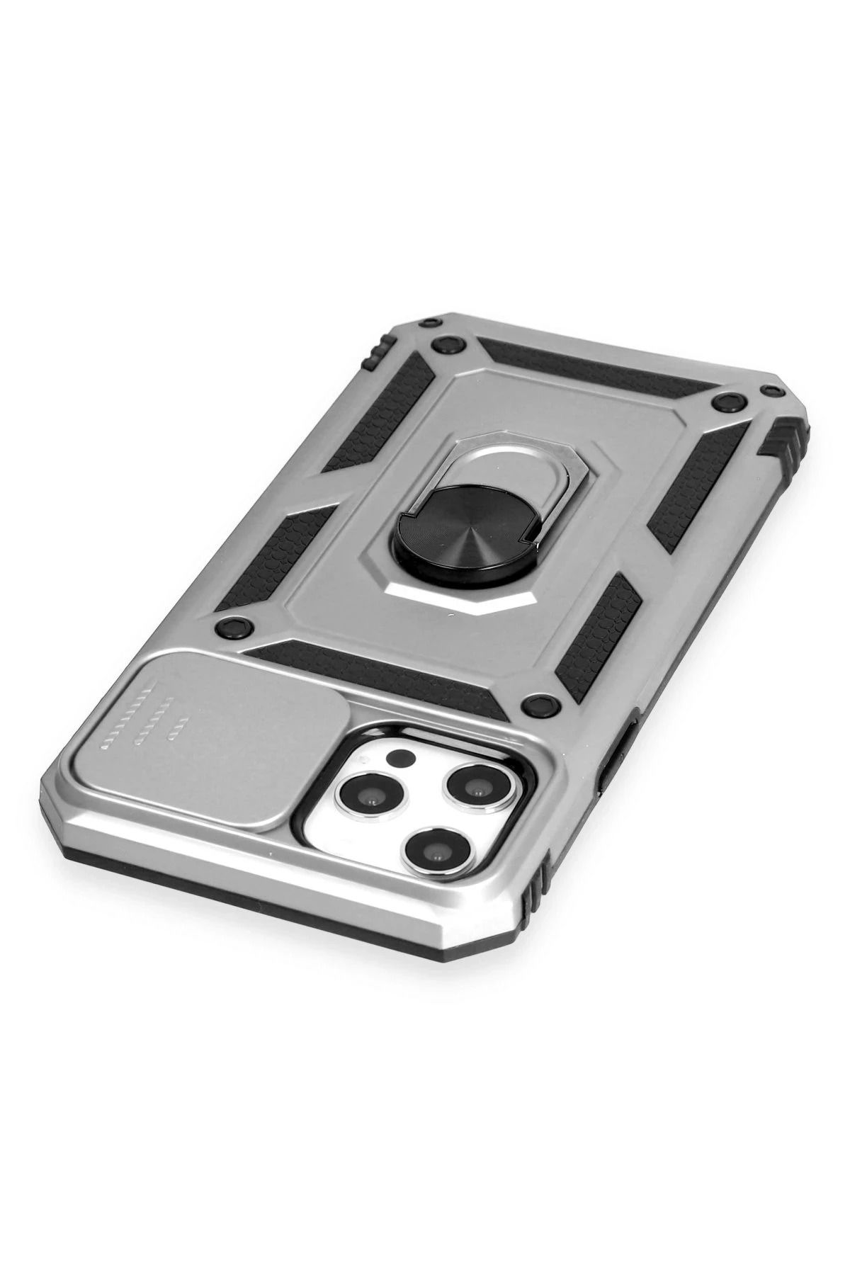 NewFace iPhone 12 Pro Max Kılıf Pars Lens Yüzüklü Silikon - Gümüş MRAYD