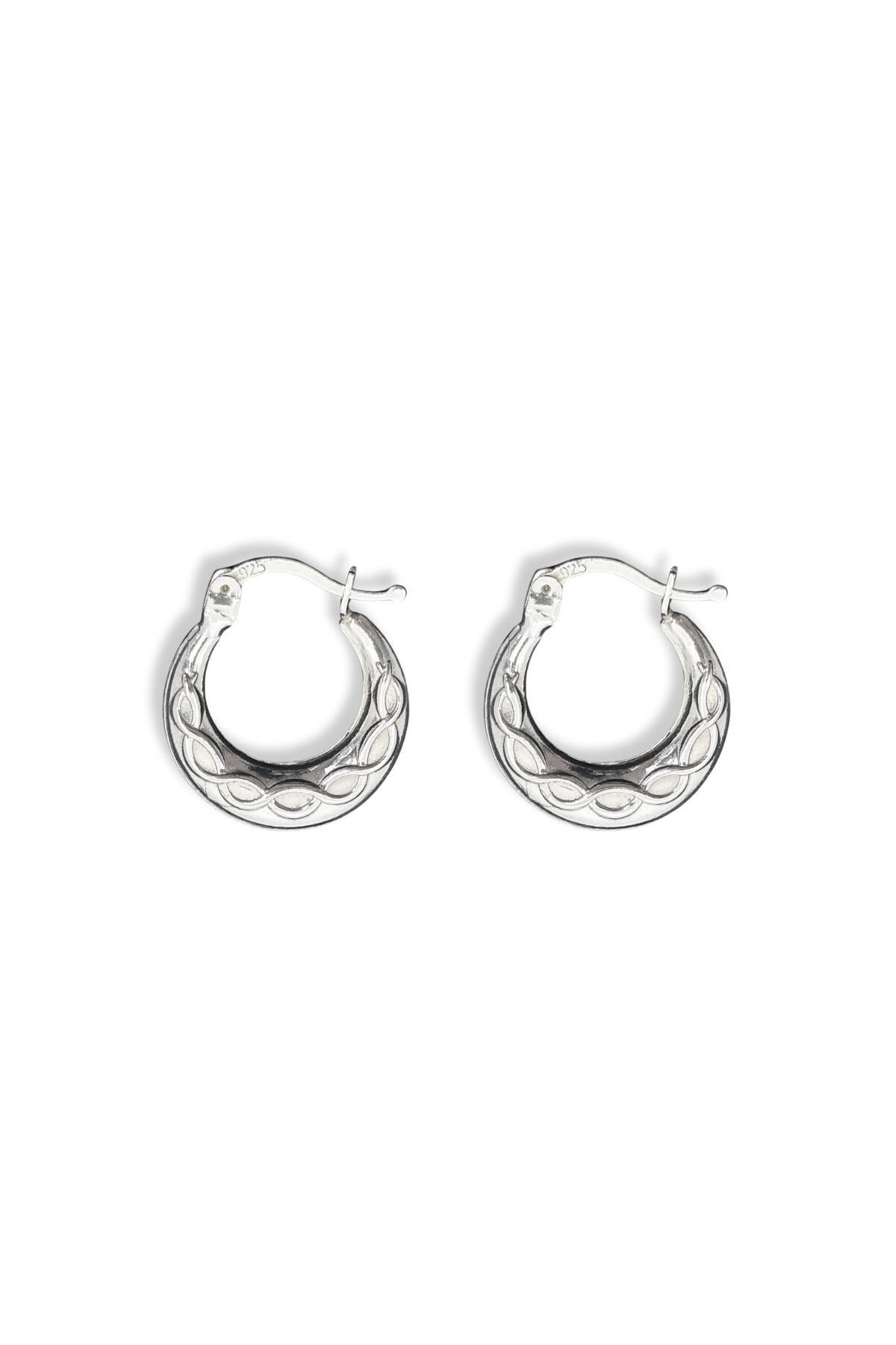 oya silver Croissant Örgü Desenli Yarım Ay Gümüş Kadın Halka Küpe 1.5x1.5CM