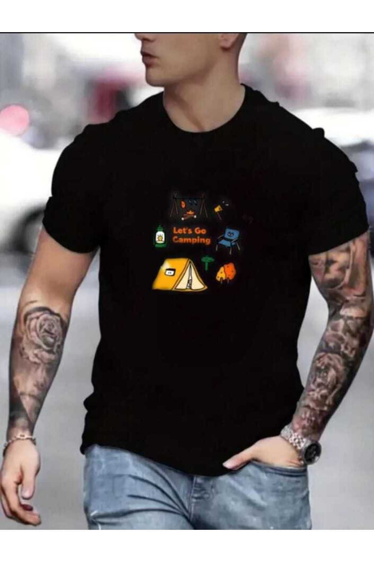 İnazuma Outdoors İnazuma Unisex Oversize Baskılı Pamuklu Bisiklet Yaka Kısa Kollu SİYAH T-shirt