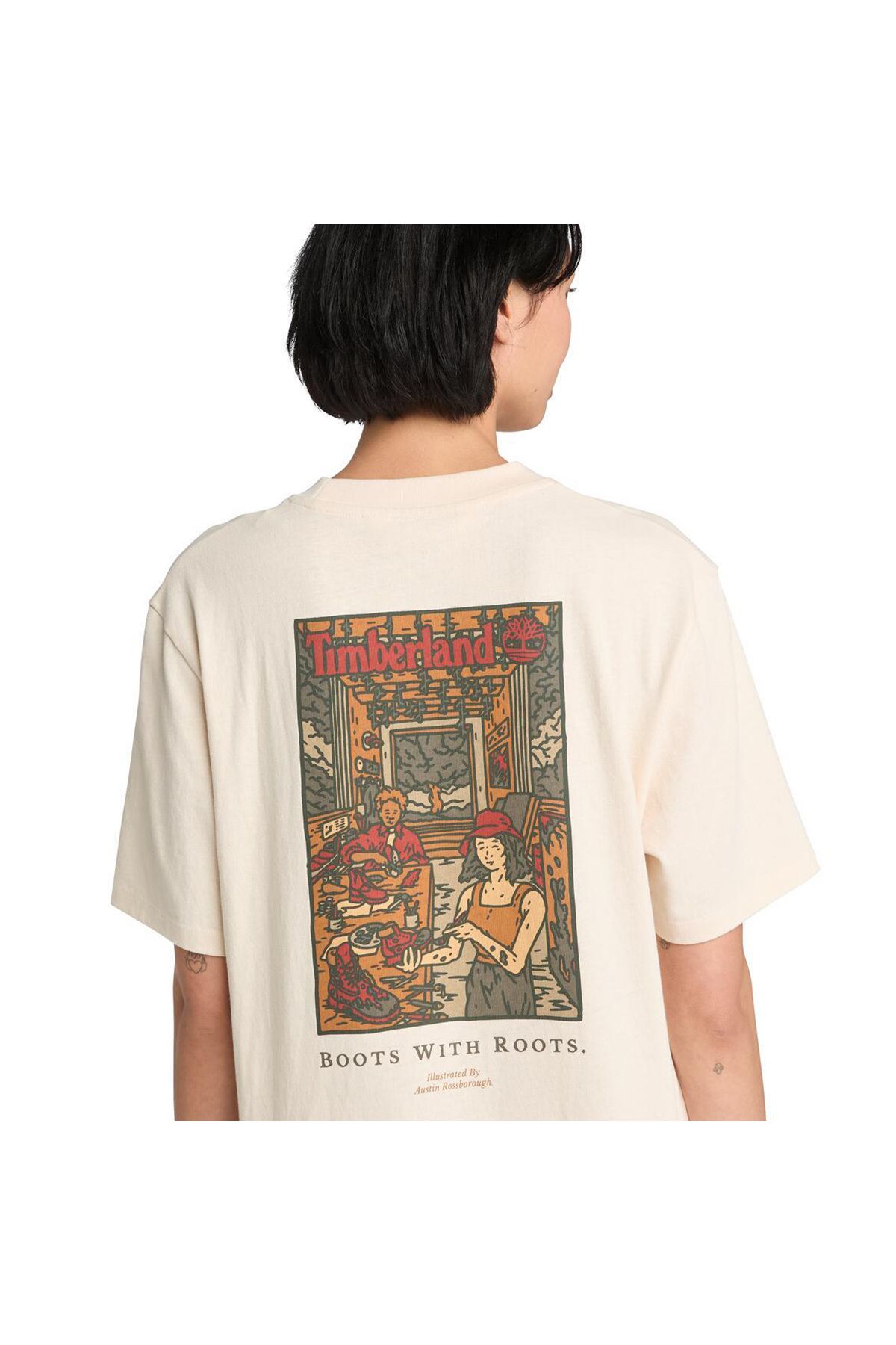 Timberland-Ανδρικό μπλουζάκι μπεζ Washed Boot Lab Back Graphic Tee 4