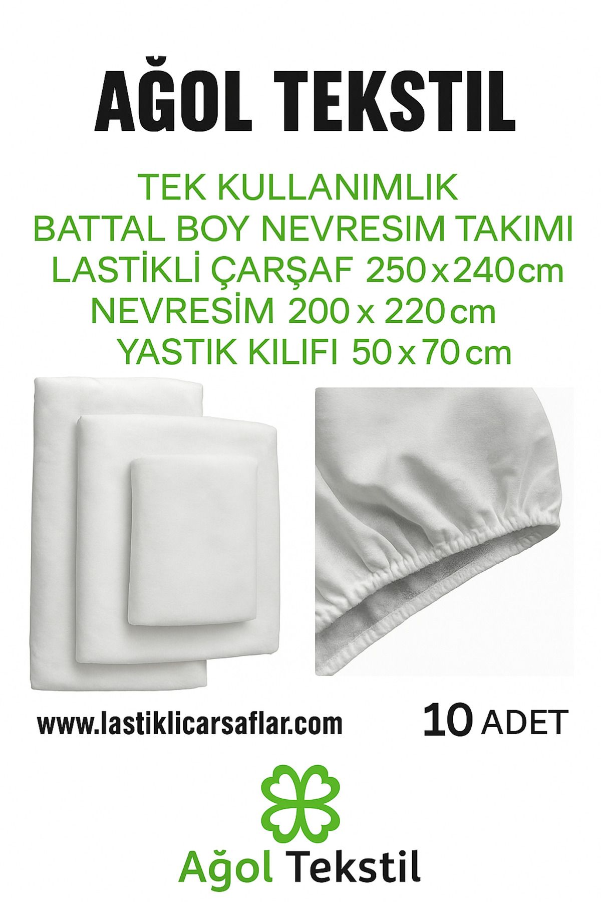 ağol tekstil Tek Kullanımlık Battal Boy Nevresim Takımı 10'lu Set