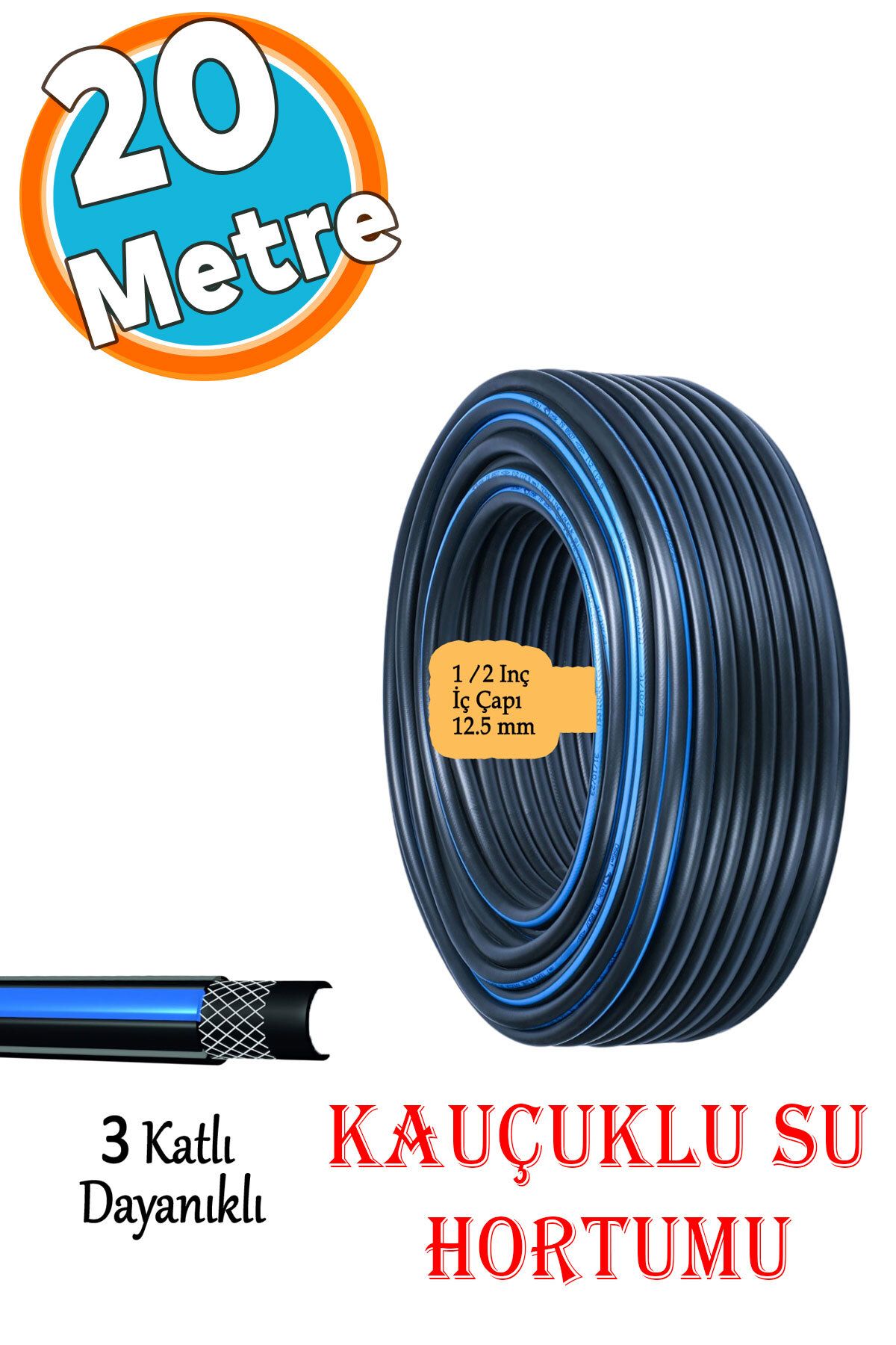 NZB Kauçuklu Termo Bahçe Hortumu 20 Metre Dayanıklı 3 Katlı Sağlam Su Sulama Yıkama Hortum 12.5 mm 1/2"
